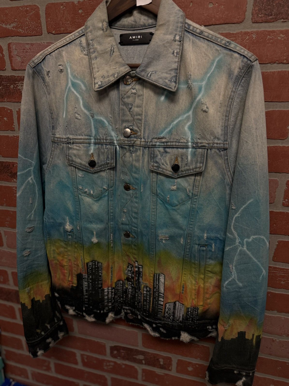 Amiri Amiri Distressed Denim Jacket “Dragon City” Size XL Size US XL / EU 56 / 4 - 8 Thumbnail