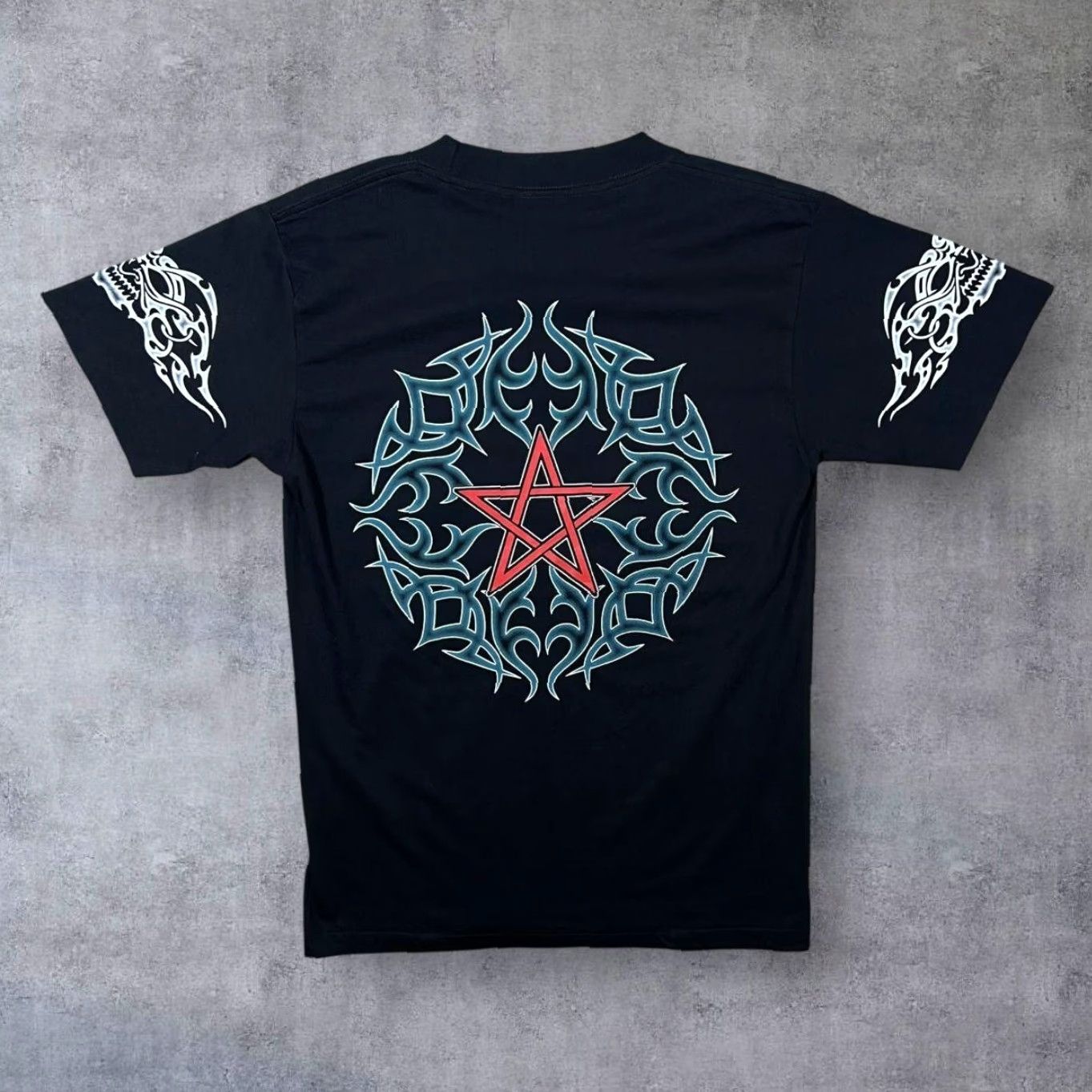 Vintage Rock Eagle Early 00's Goth Tribal Skull Pentagram Graphic Black T-Shirt Medium Regular Men's Short Sleeve Cotton Shirt Size US S / EU 44-46 / 1 - 2 Thumbnail