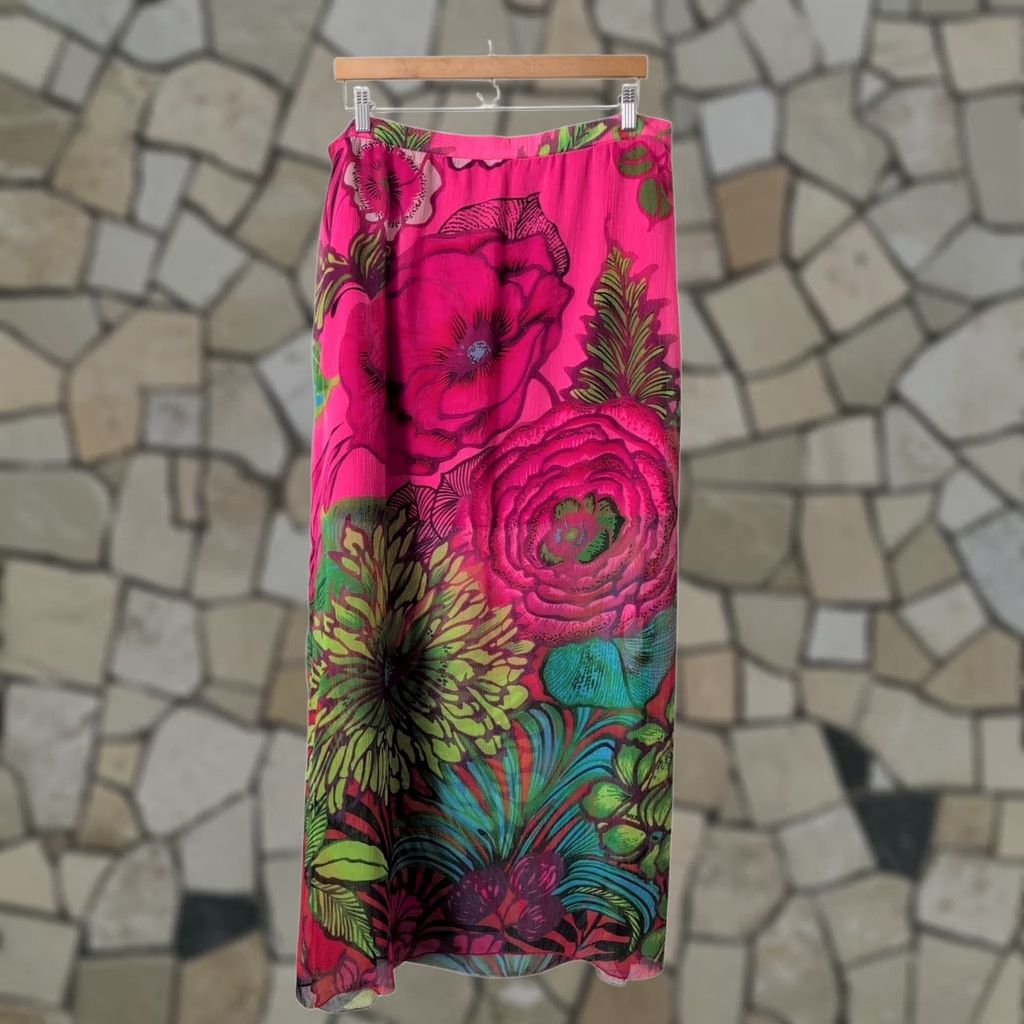Desigual Desigual Skirt Womens XL Pink Floral Midi Sheer Slits Beachy Vacation Size 40" / US 18 - 1 Thumbnail