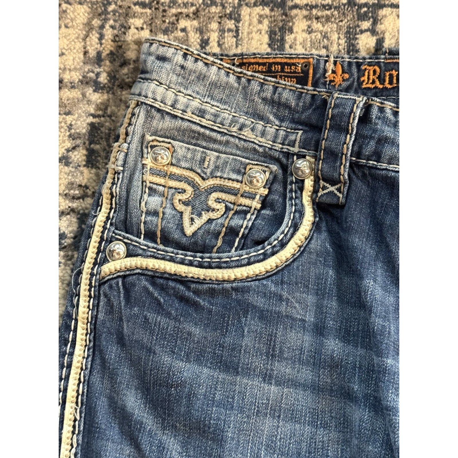 Vintage VINTAGE ROCK REVIVAL Jeans Men 33x31 Relaxed Straight Distressed Denim Blue 5-Pocket Rock revival 90s Motorcycle Rock Size US 33 - 3 Thumbnail