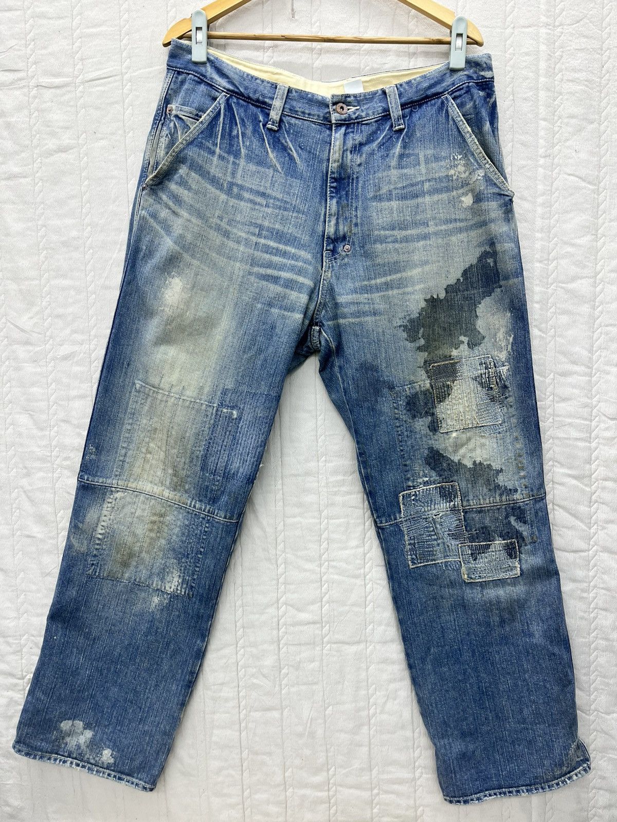 MasterPiece × Vintage ARCHIVE💥MASTERPIECE RECONSTRUCTED DOUBLE KNEE DENIM Size US 35 - 1 Thumbnail