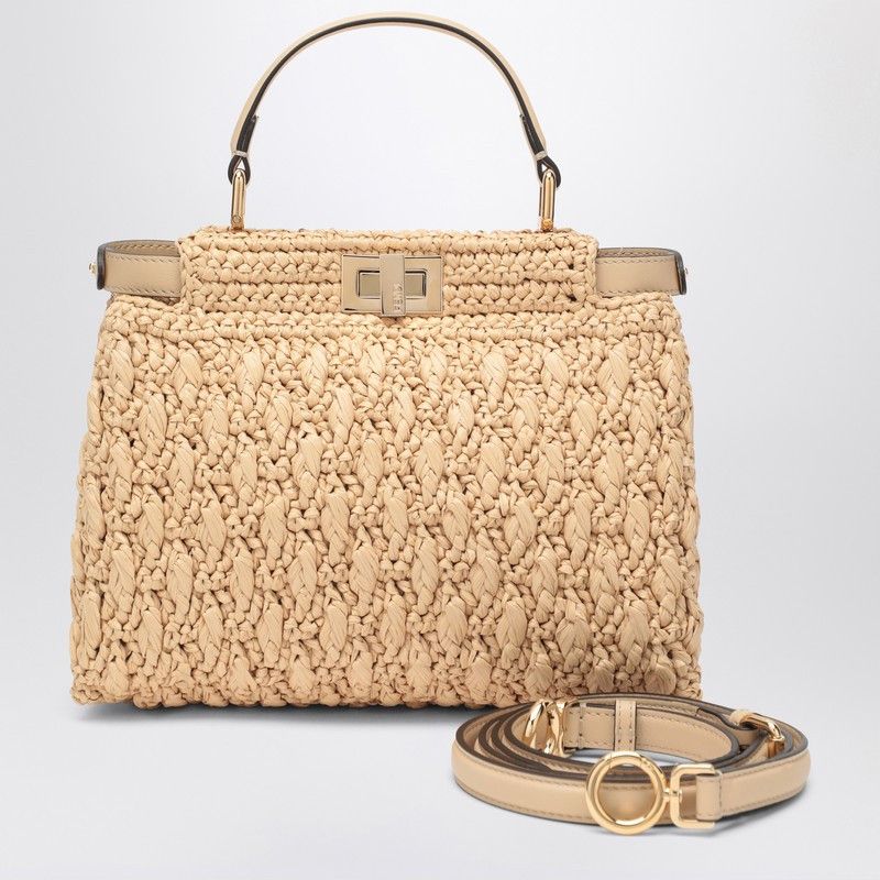 Fendi Peekaboo Mini Bag In Beige Crochet, Women's