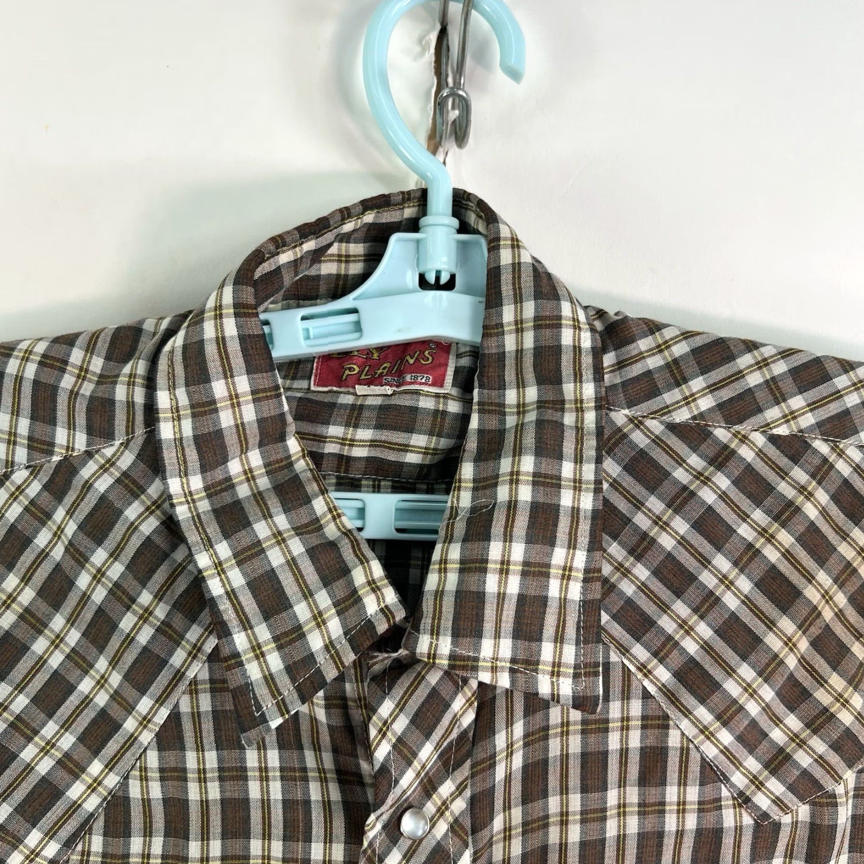 Vintage VINTAGE Ely Plains Shirt Mens 16.5 33 Brown Plaid Pearl-Snap Short Sleeve Casual Western Cowboy 50 in Chest Mens Size US L / EU 52-54 / 3 - 4 Thumbnail