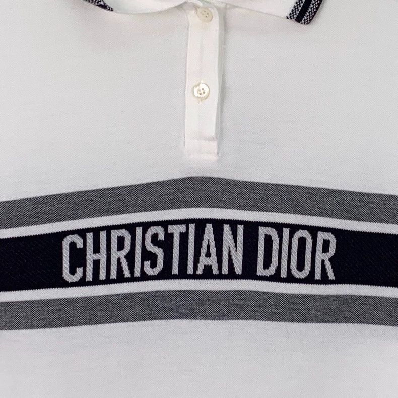 Dior Dior White striped letter inlaid cotton lapel short-sleeve Size S / US 4 / IT 40 - 4 Thumbnail