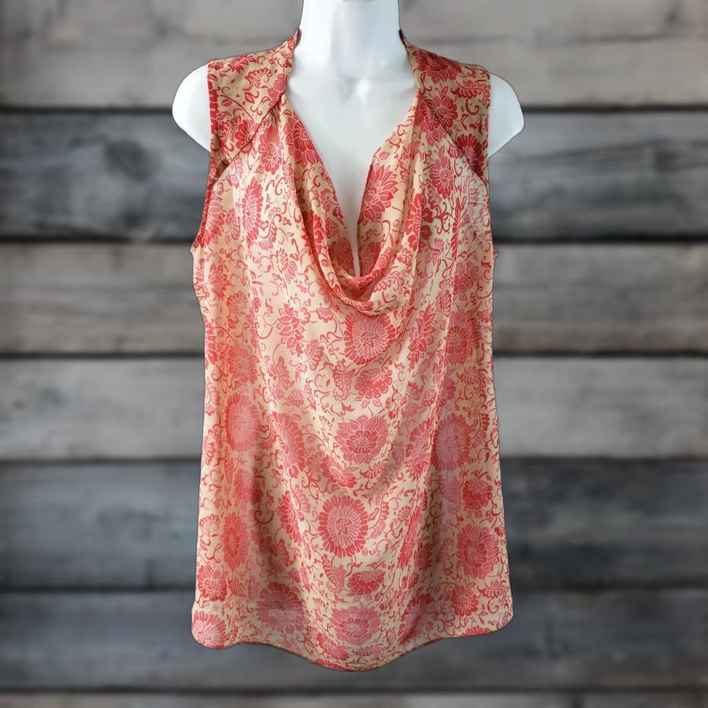 Vintage Cabi 5037 Womens Vita Blouse Shirt Sleeveless Pink Beige Floral Sheer Sz S Size S / US 4 / IT 40 - 1 Thumbnail