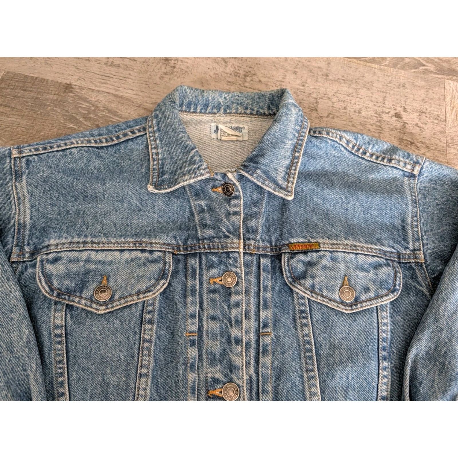 Jordache VINTAGE Jordache Jean Jacket Men's Medium Blue Denim Trucker Faded 90s Size US 31 - 3 Thumbnail