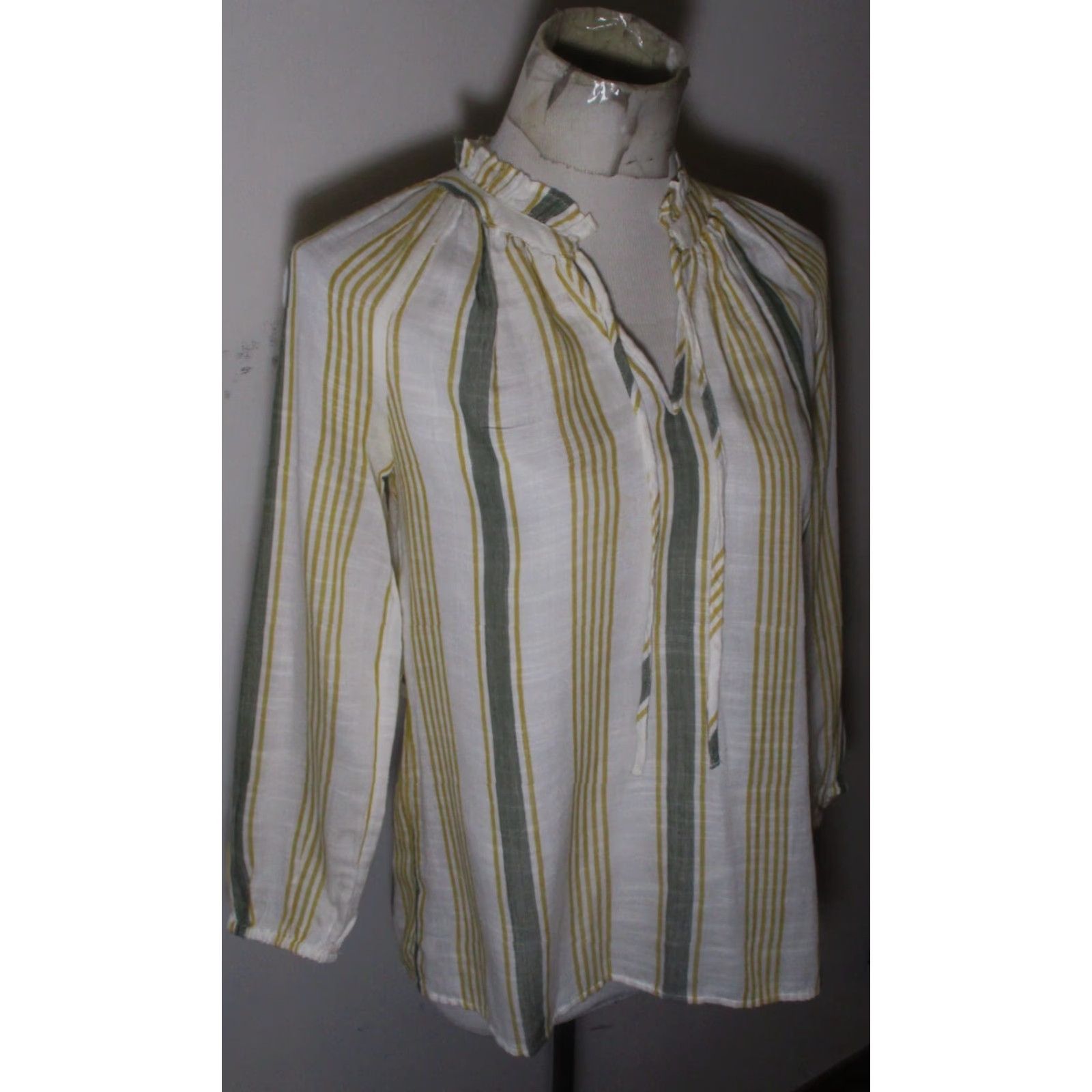 Lucky Brand Lucky Brand Shirt Women XS Yellow Green V-Neck Rope Tie 3/4 Sleeve Size XS / US 0-2 / IT 36-38 - 3 Thumbnail