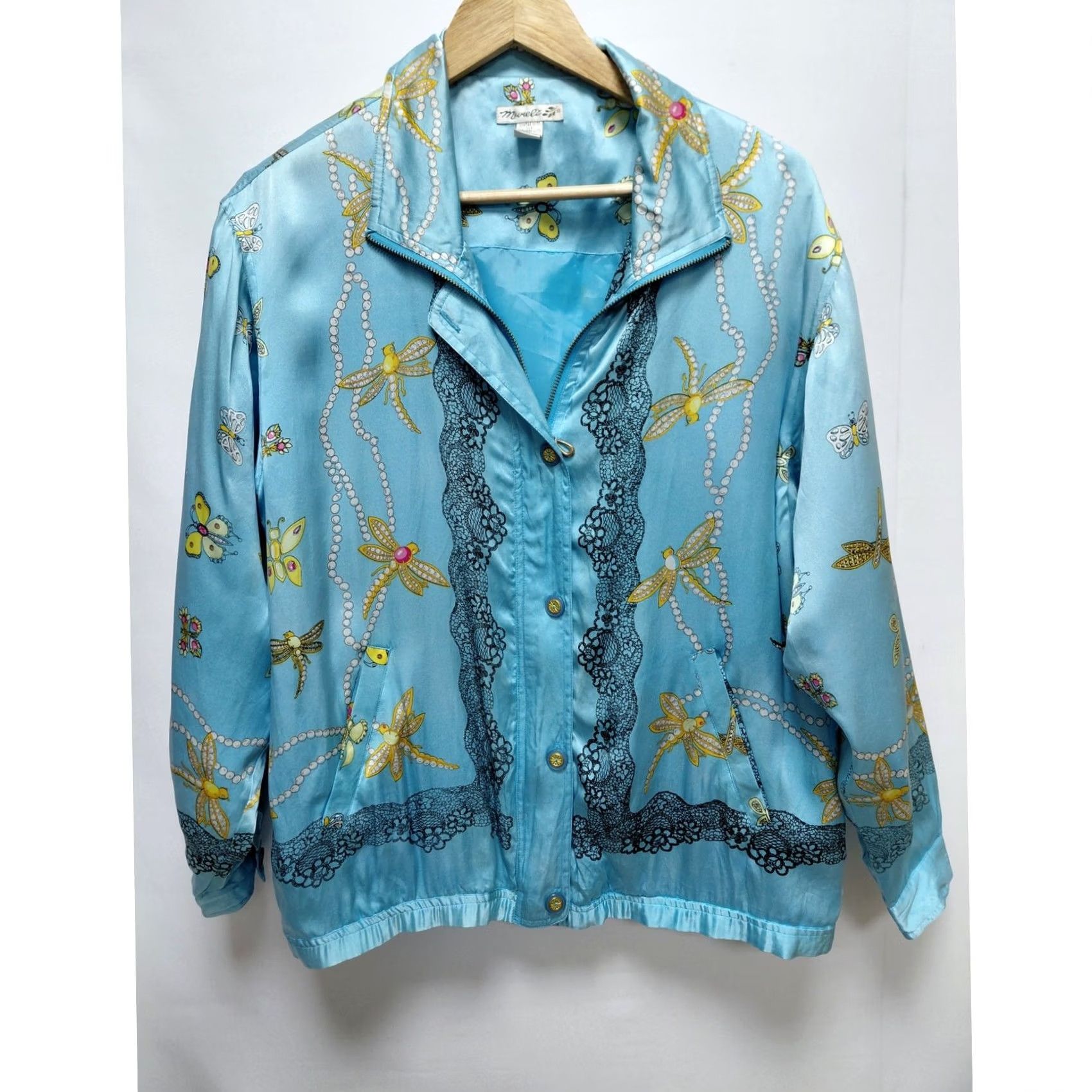 Vintage Mureli Embroidered Jacket Blue Long Sleeve Collared 100% Silk Women Size M Size M / US 6-8 / IT 42-44 - 2 Thumbnail