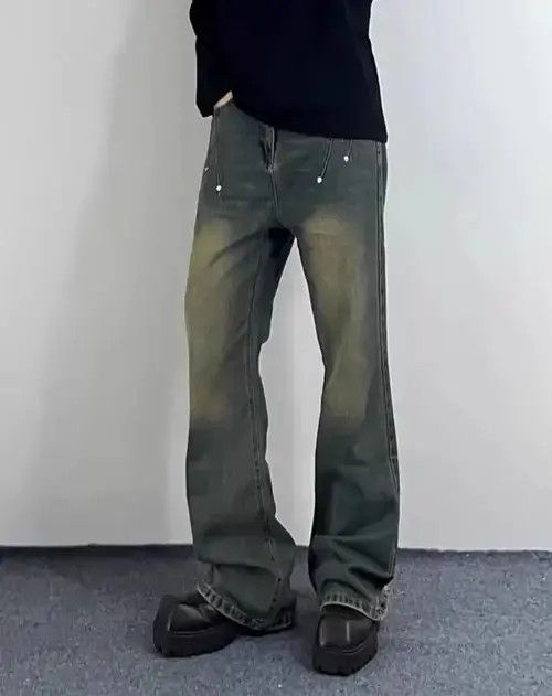 Jean Vintage street hip hop Y2K studded baggy jeans Size US 29 - 5 Thumbnail