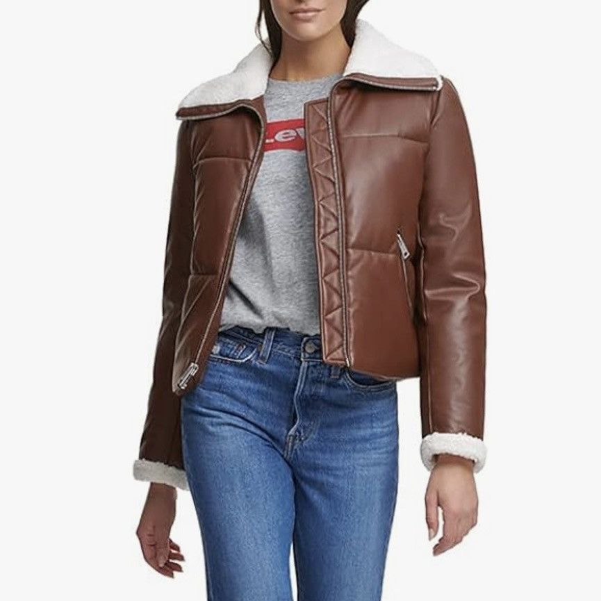 Levi's Levi's Sherpa-Trimmed Faux-Leather Puffer Coat Size L / US 10 / IT 46 - 1 Thumbnail