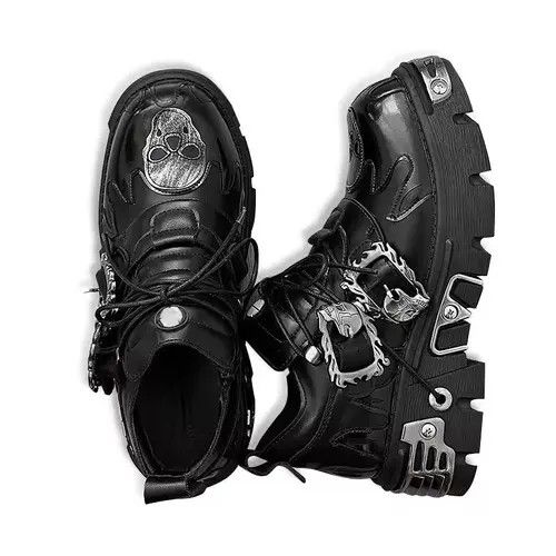 Other Gothic Punk Motorcycle Platform Metal Split Leather Boots Size US 11 / EU 44 - 4 Thumbnail