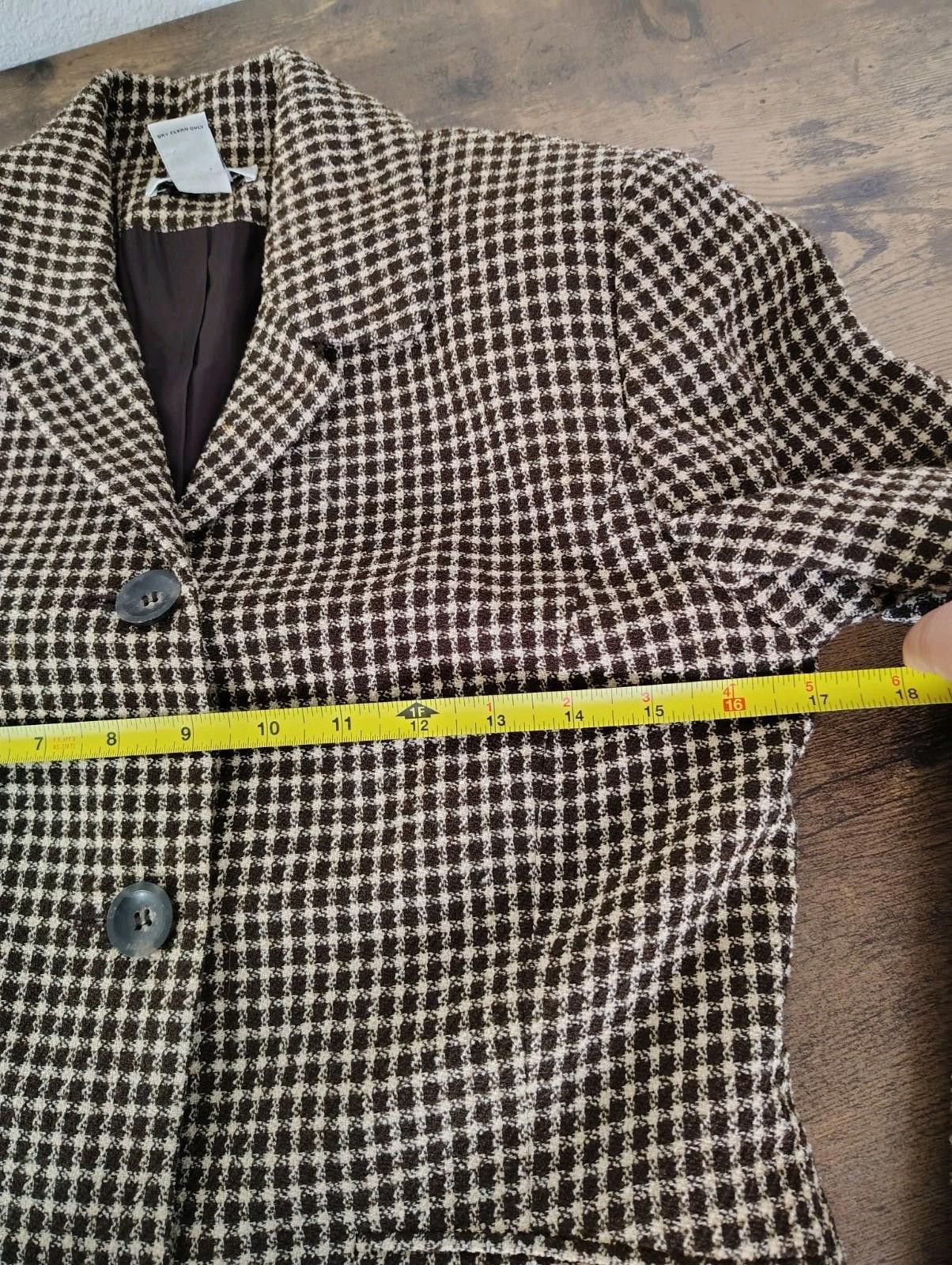 Ann Taylor Vintage Grandpa Ann Taylor Brown Tan Plaid Blazer Coat Wool Size XS / US 0-2 / IT 36-38 - 7 Thumbnail