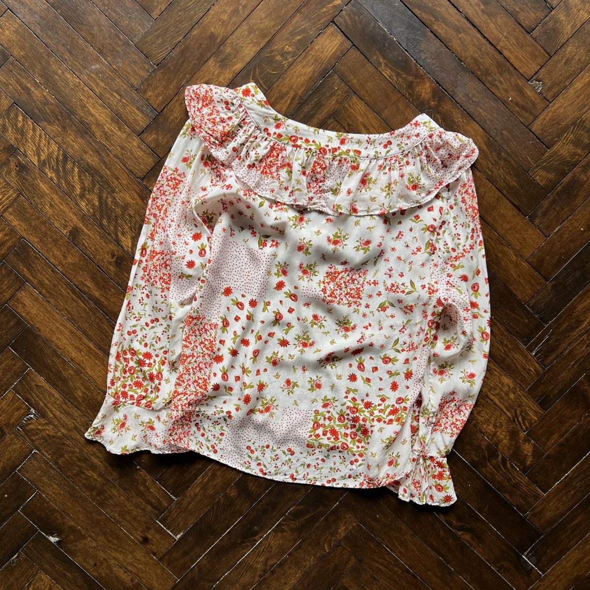 Designer × Zara Zara Women’s Ruffle Floral Long Sleeve Top Blouse Size M / US 6-8 / IT 42-44 - 2 Thumbnail