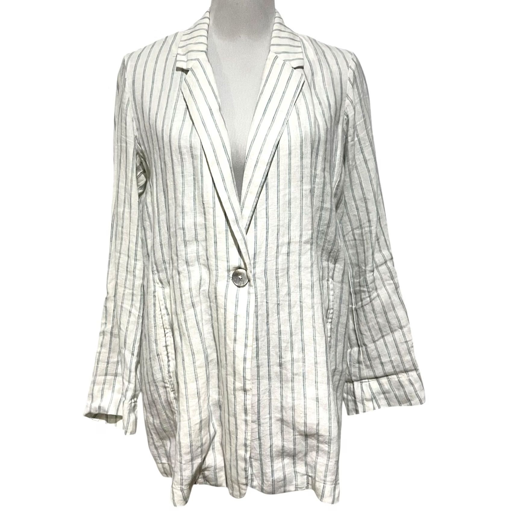 Vintage VINTAGE C&C California Blazer Jacket 100% Linen Striped Woman Sz M Shirt Women Size M / US 6-8 / IT 42-44 - 2 Thumbnail