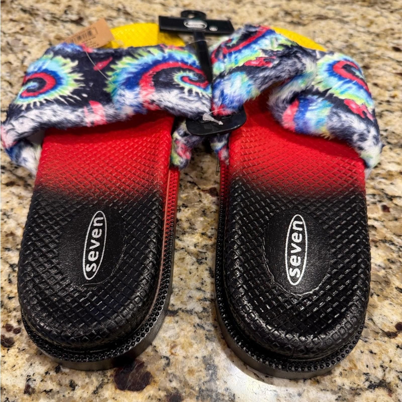 Seven 7 Seven tie dyed faux fur rainbow colored slides Size 10 Size US 10 / IT 40 - 3 Thumbnail