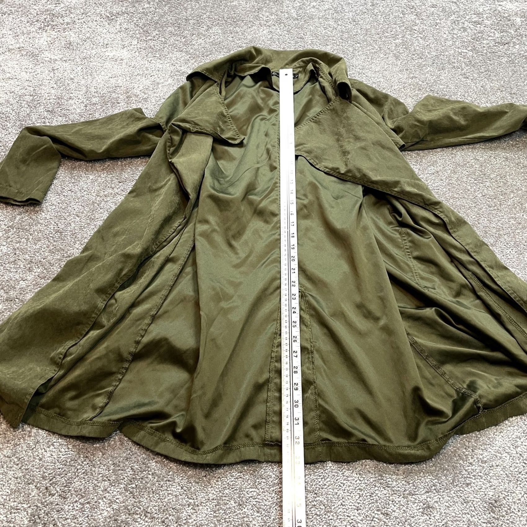 Vintage Elena Fashion Jacket Womens M Green Trench Coat Belted Soft Button Pockets Size M / US 6-8 / IT 42-44 - 2 Thumbnail