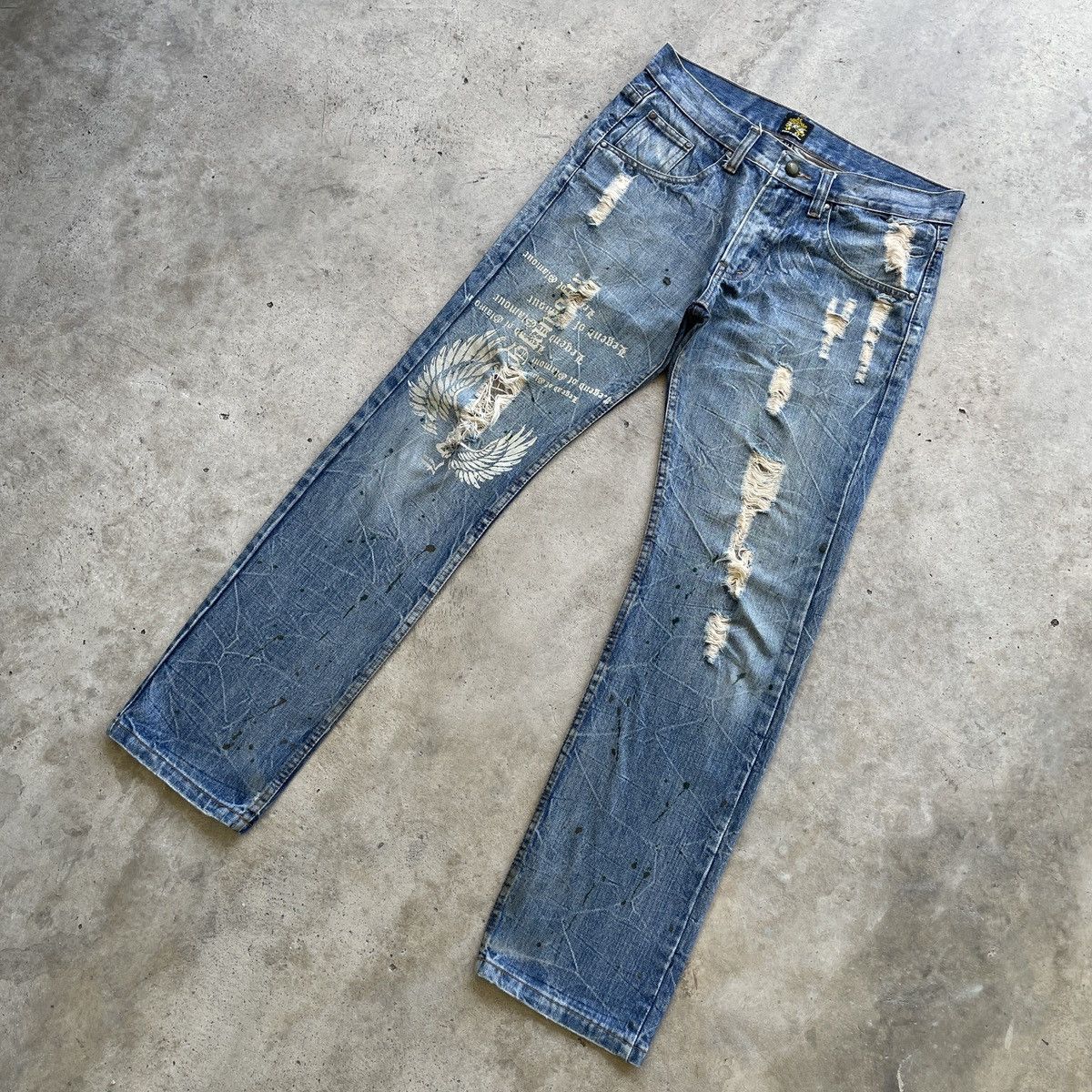 Japanese Brand Rare💥 Vintage Japanese Distressed Splash Painter Faded Jeans Size US 34 / EU 50 - 3 Thumbnail