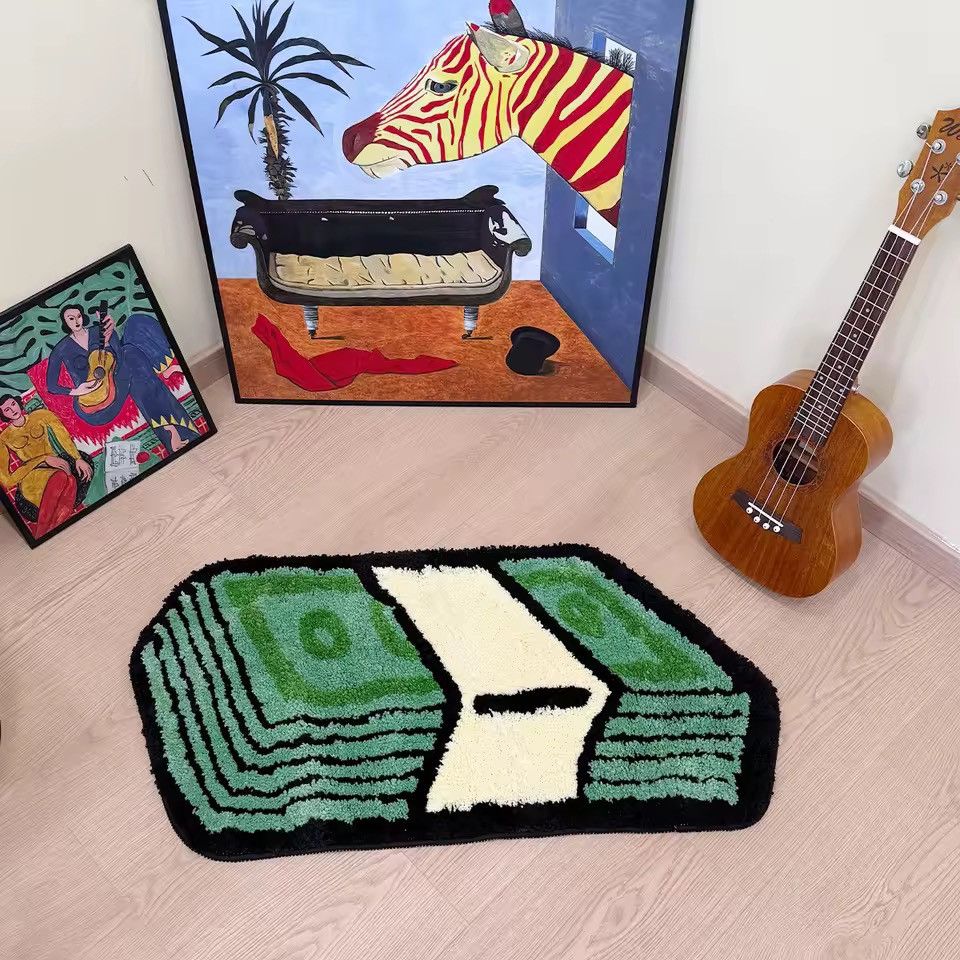 Japanese Brand 80 X 40 cm Cartoon Dollar Green Tufted Rug Size ONE SIZE - 4 Thumbnail