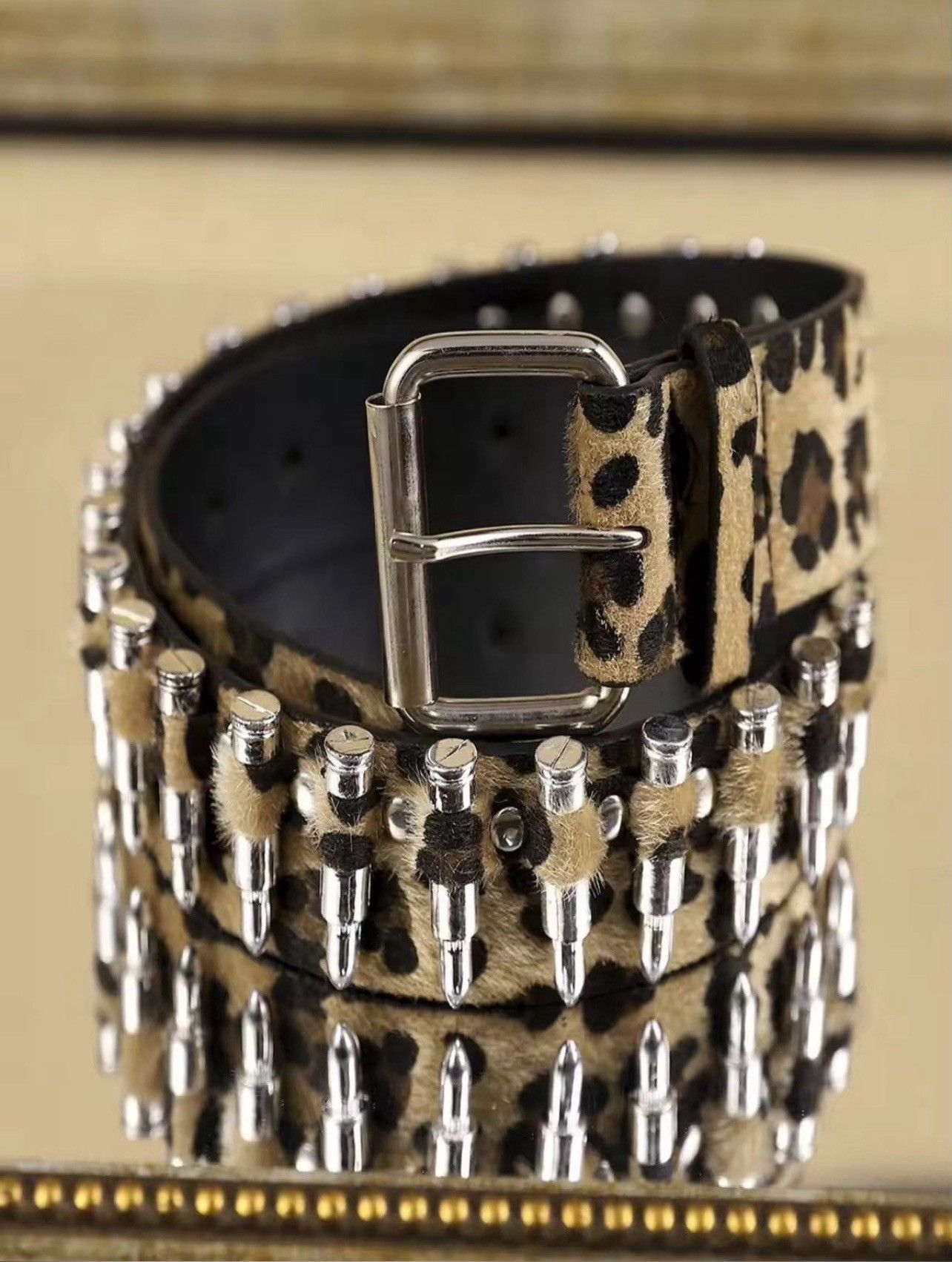 Leather 110 cmLeopard print bullet PU Leather belt Size ONE SIZE - 4 Thumbnail