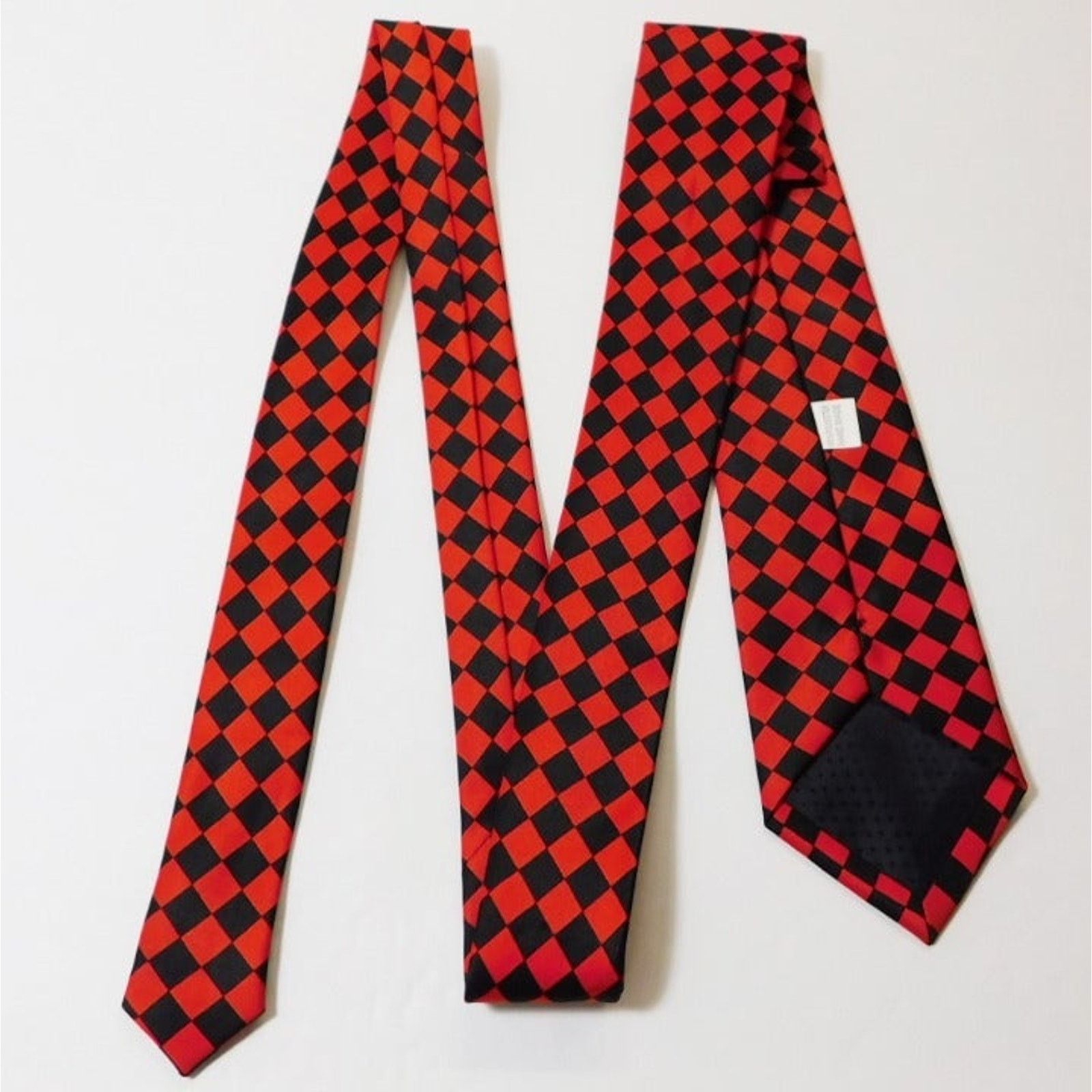 Other Hand Made Red Black Checkered Polyester Tie Size ONE SIZE - 3 Thumbnail