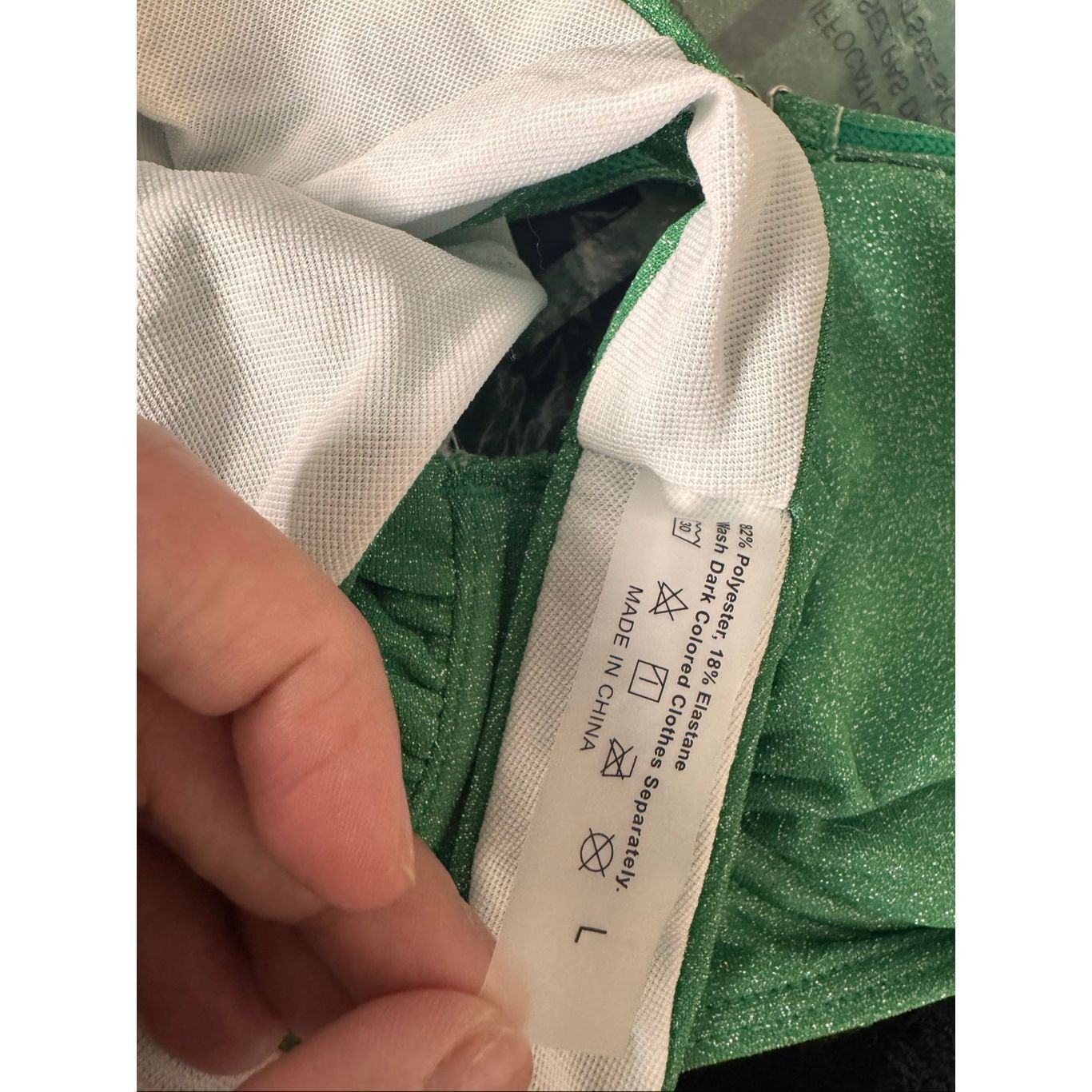Other Green Sparkle 3-Piece Bikini Set Women’s Size L | Ruched Top + Bottoms + Sarong Cover Up Swimwear Size ONE SIZE - 10 Thumbnail