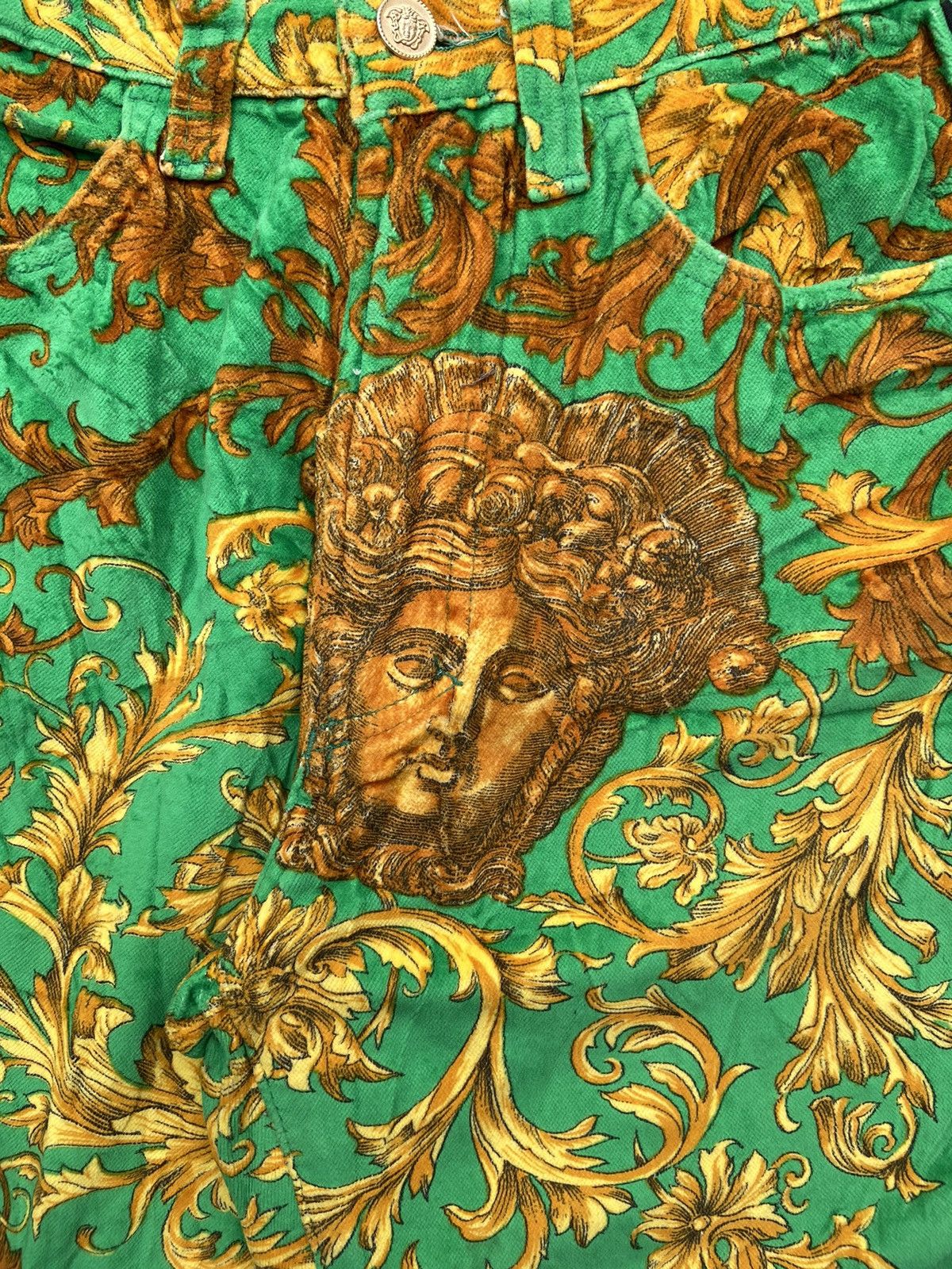 Versace RARE Vintage 90S Versace Baroque Green Pants Size 27" / US 4 / IT 40 - 3 Thumbnail