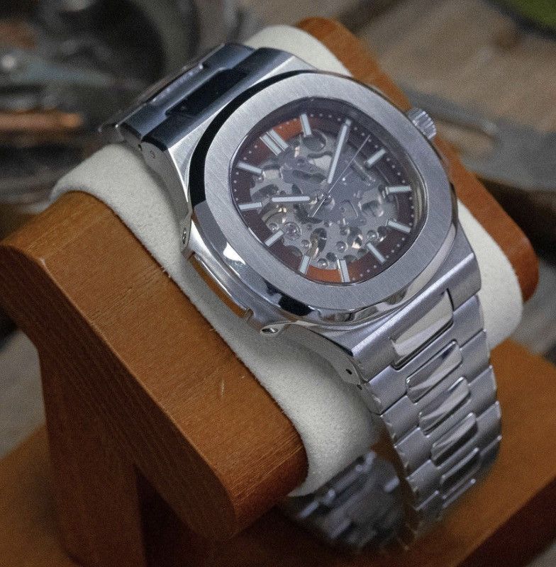 Japanese Brand Seiko Mod Nautilus Brown Skeleton Dial Steel Watch NH35 41mm Size ONE SIZE - 1 Thumbnail
