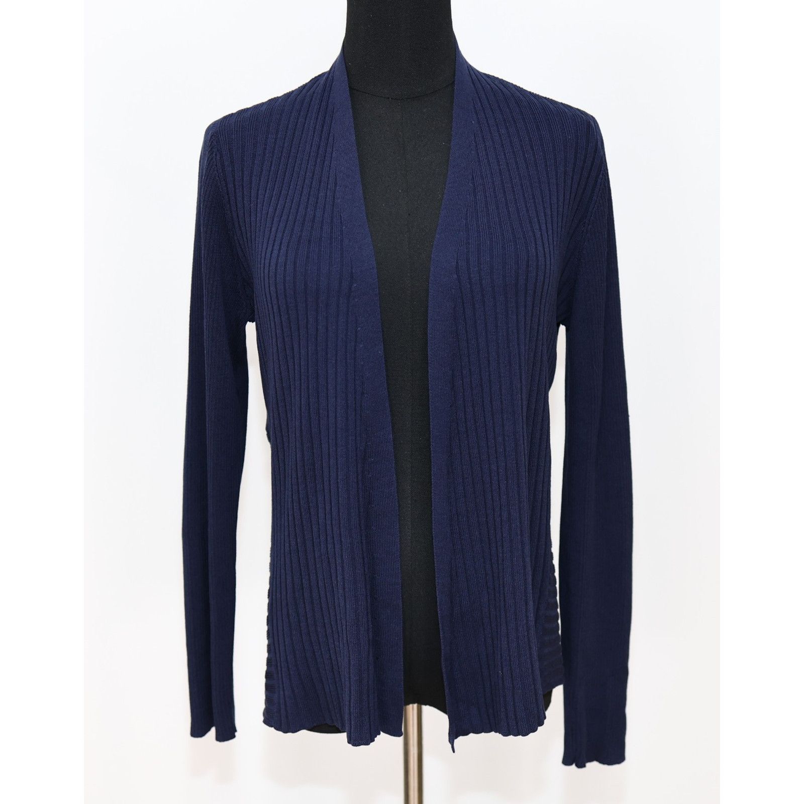 Eileen Fisher EILEEN FISHER Blue Open Front Pointed Hem Ribbed Cardigan PS Size S / US 4 / IT 40 - 2 Thumbnail