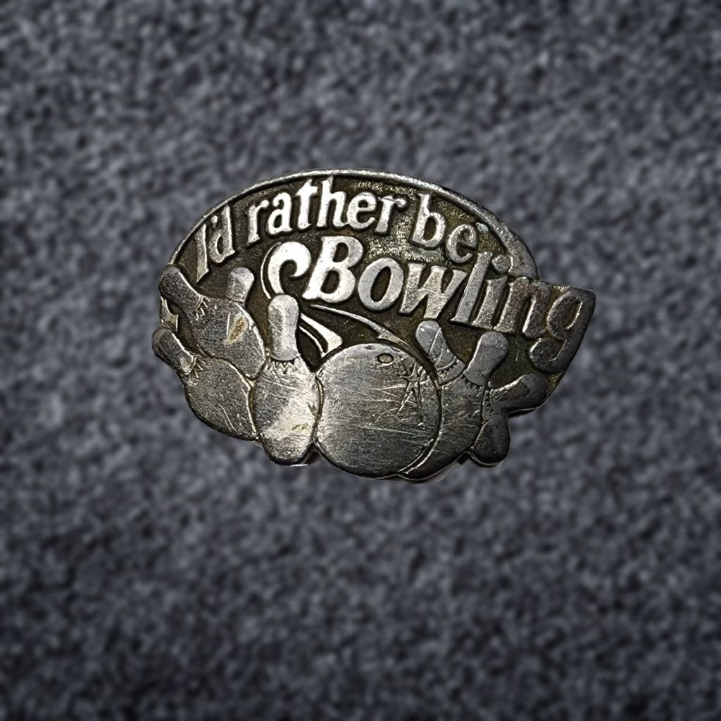 Vintage VINTAGE Great American Buckle Co. Metal Belt Buckle 1984 I'D RATHER BE BOWLING Mens Brass Retro 1980s Size ONE SIZE - 1 Thumbnail