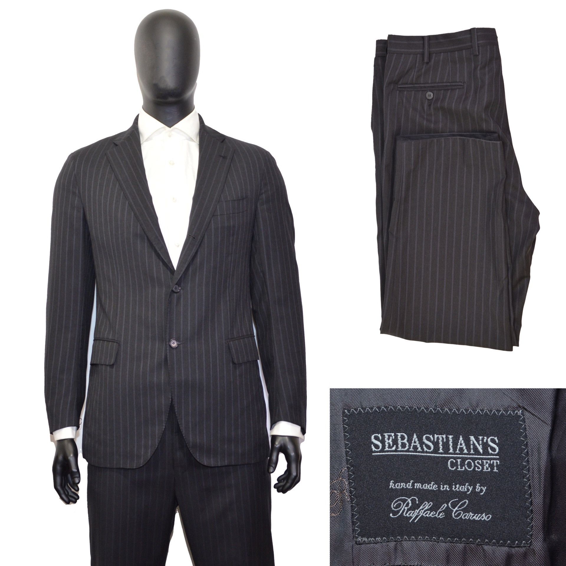 Men's Raffaele Caruso Suit 42US/UK 52IT Gray Striped Wool