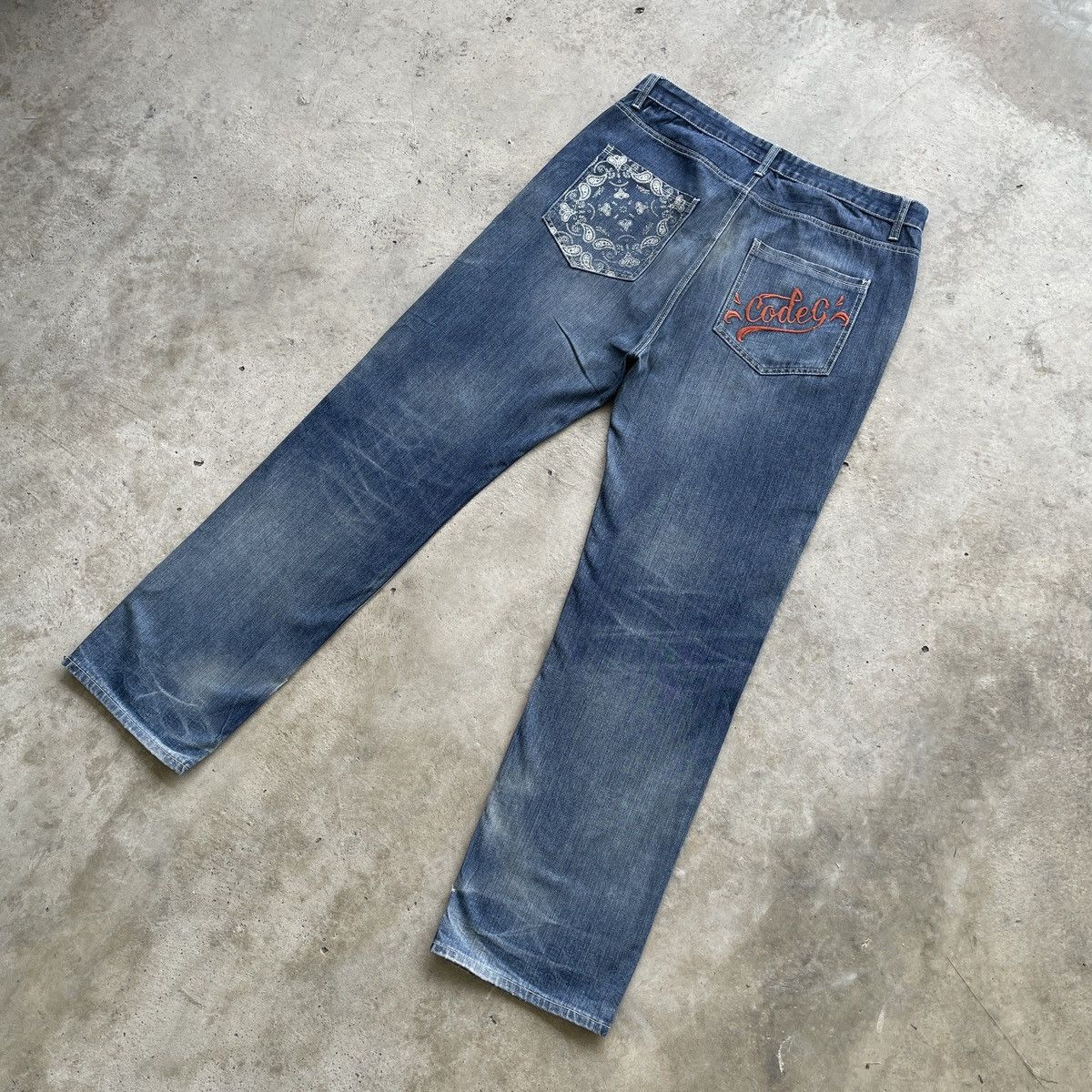 Japanese Brand × Jean × Vintage W38💥 Vintage Code:G Distressed Embroidery Faded Jeans Pants Size US 38 / EU 54 - 8 Thumbnail
