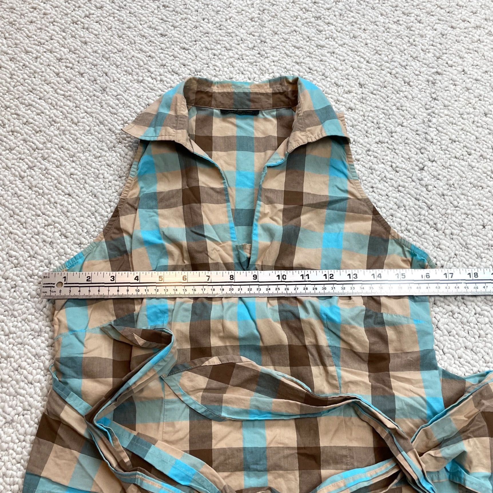Bcbgmaxazria BCBGMAXAZRIA Sleeveless Tank Womens Small Brown Blue Check Tie Waist Lightweight Shirt Size S / US 4 / IT 40 - 4 Thumbnail