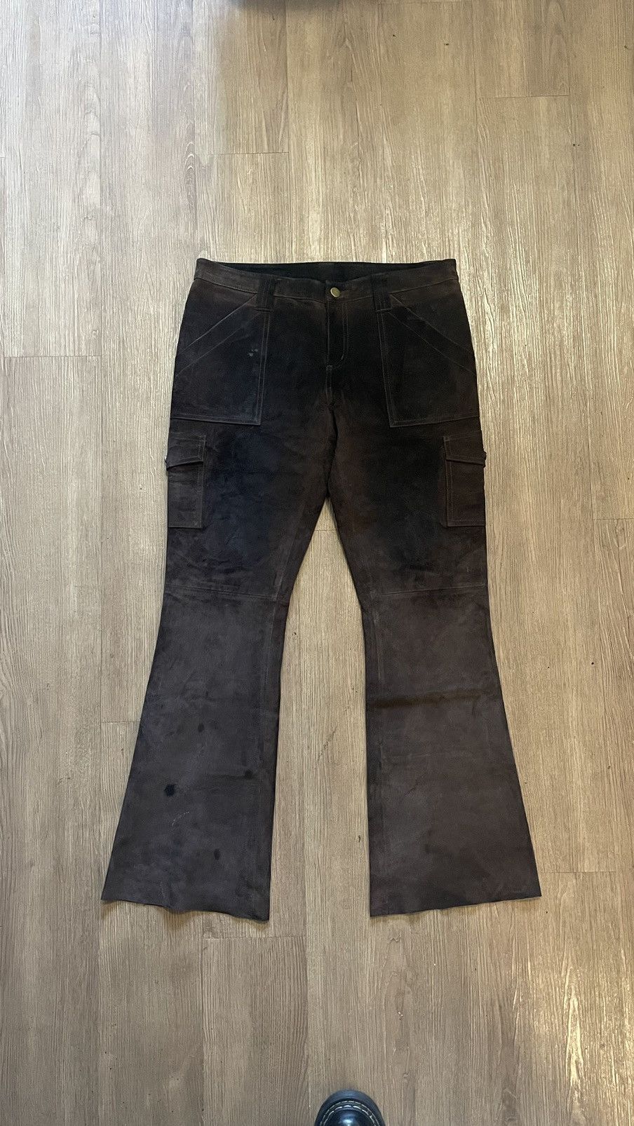 image of Leather x Vintage Ezza Suede Flare Cargo Pants in Brown, Men's (Size 31)
