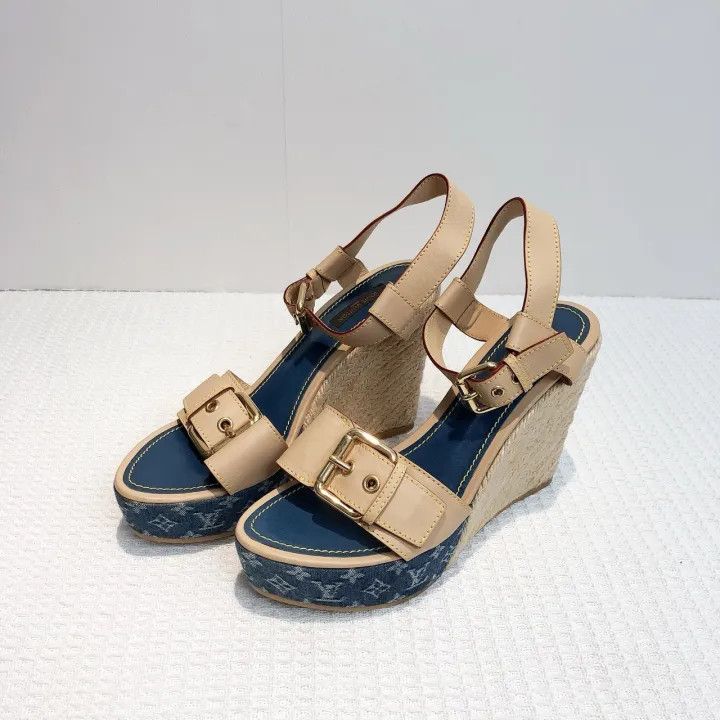 Louis Vuitton Louis Vuitton Classic Monogram Wedge Sandals 0079 Size US 8 / IT 38 - 1 Thumbnail