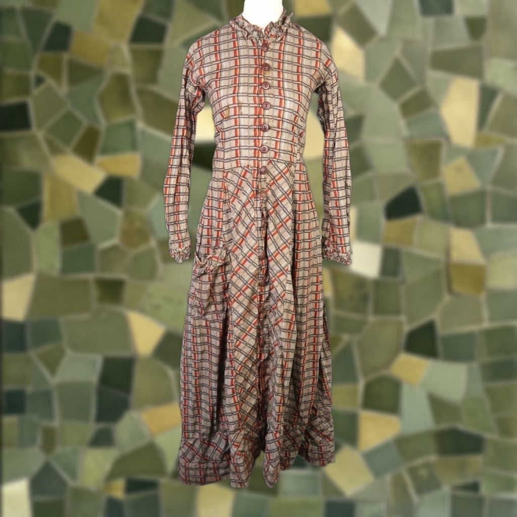 Vintage VINTAGE Dress Plaid Victorian Day Maxi XS Women Long Sleeve Cotton Button Front A-Line 1800s Brown Prairie Style Size XS / US 0-2 / IT 36-38 - 1 Thumbnail