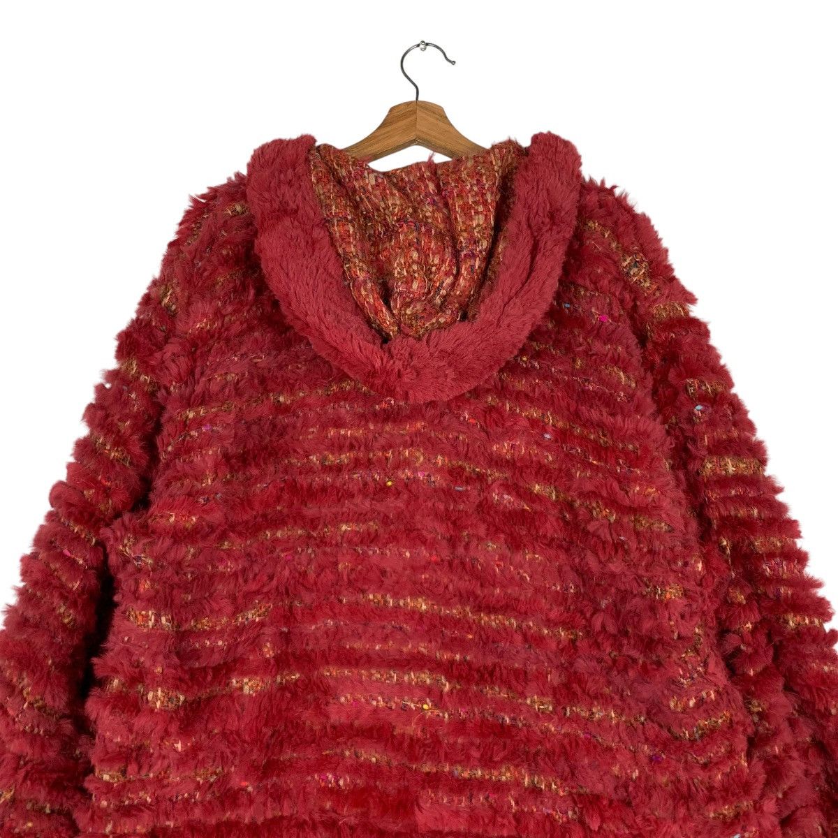 Vintage Reversible Fur & Tweed Hooded Overcoat #1376-C62 Size L / US 10 / IT 46 - 8 Thumbnail