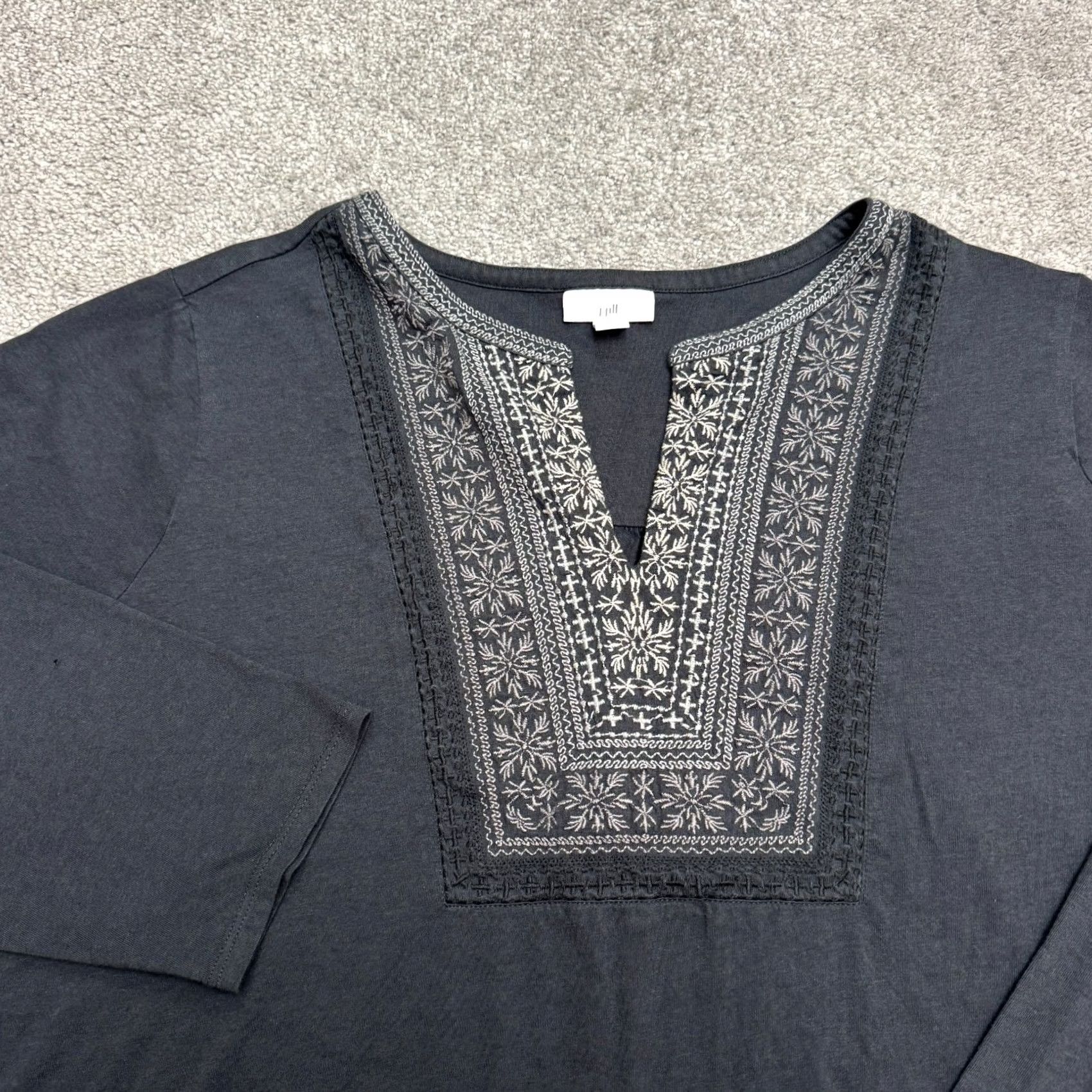 J. Jill J.Jill Blouse Womens Plus 3X Black Embroidered Split Neck Long Sleeve Top Tunic Size L / US 10 / IT 46 - 3 Thumbnail