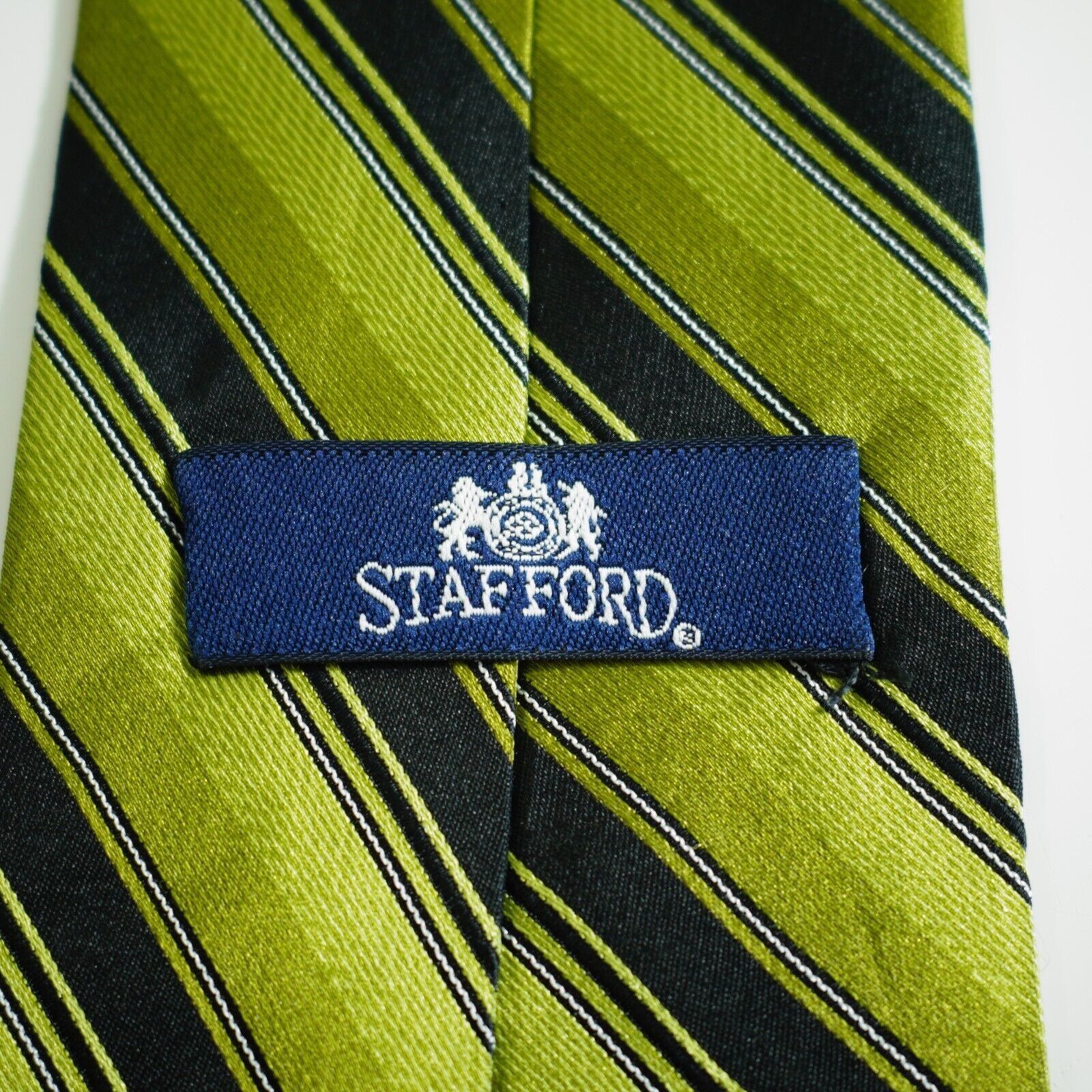 Stafford Stafford Woven Green Black Striped Wide Silk Tie Size ONE SIZE - 3 Thumbnail