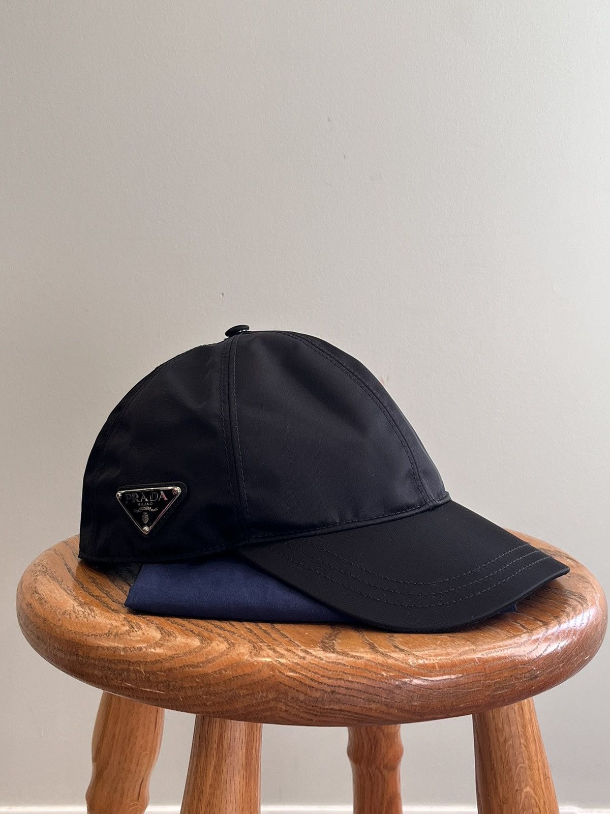 image of Prada Re-Nylon Baseball Cap in Black, Men's