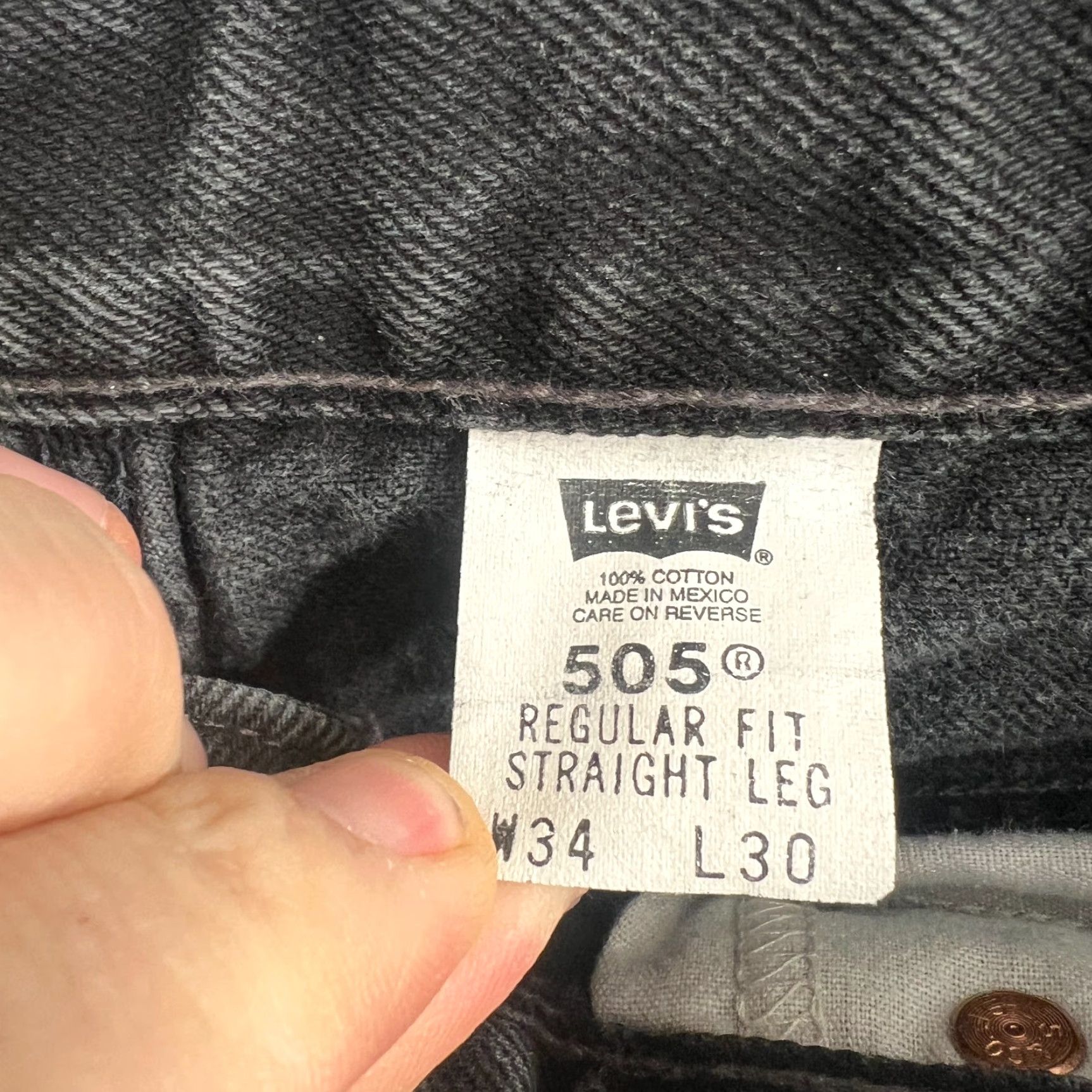 Levi's Levis 505 Jeans Regular Straight Leg Denim Black 34x30 Mens Vintage 32x30 Tag34x30 Cotton Denim Logo 5-Pocket Jeans Men Size US 34 / EU 50 - 6 Thumbnail