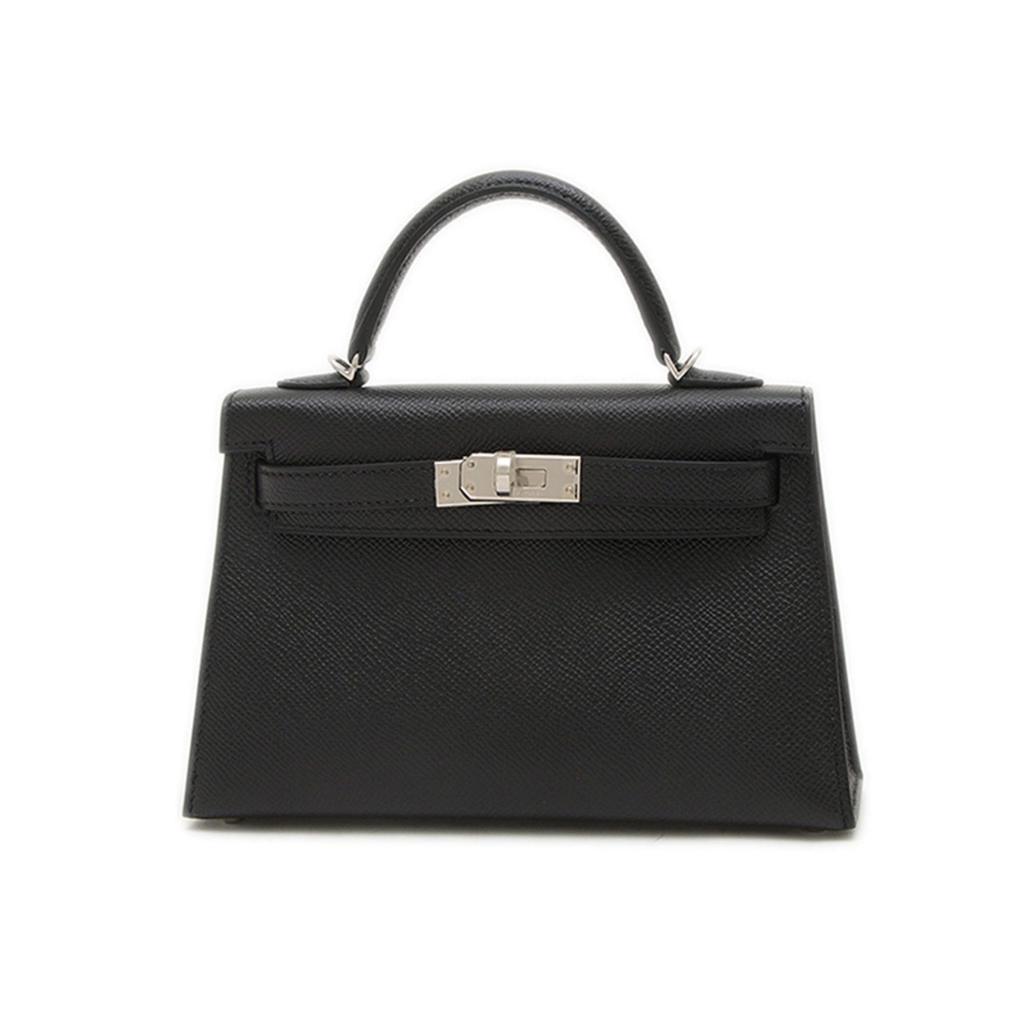 Hermes Kelly Mini Do 2 Handbag Shoulder Bag Epsom Black Silver Hardware B Stamp, Women's