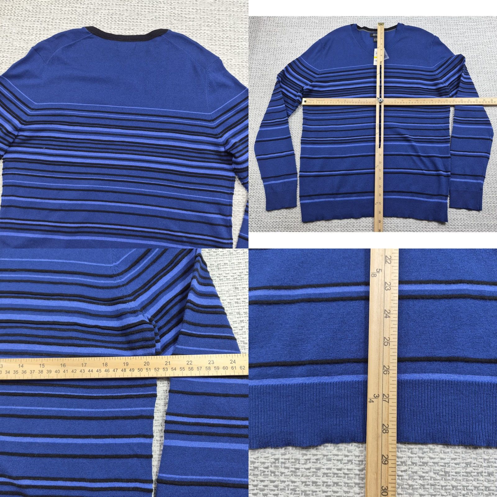 Alfani Alfani Mens Sweater V Neck Pullover Striped Blue Regular Fit M Long Sleeve Casual Knit 64% Cotton 20% Nylon 16% Modal Size US M / EU 48-50 / 2 - 8 Thumbnail