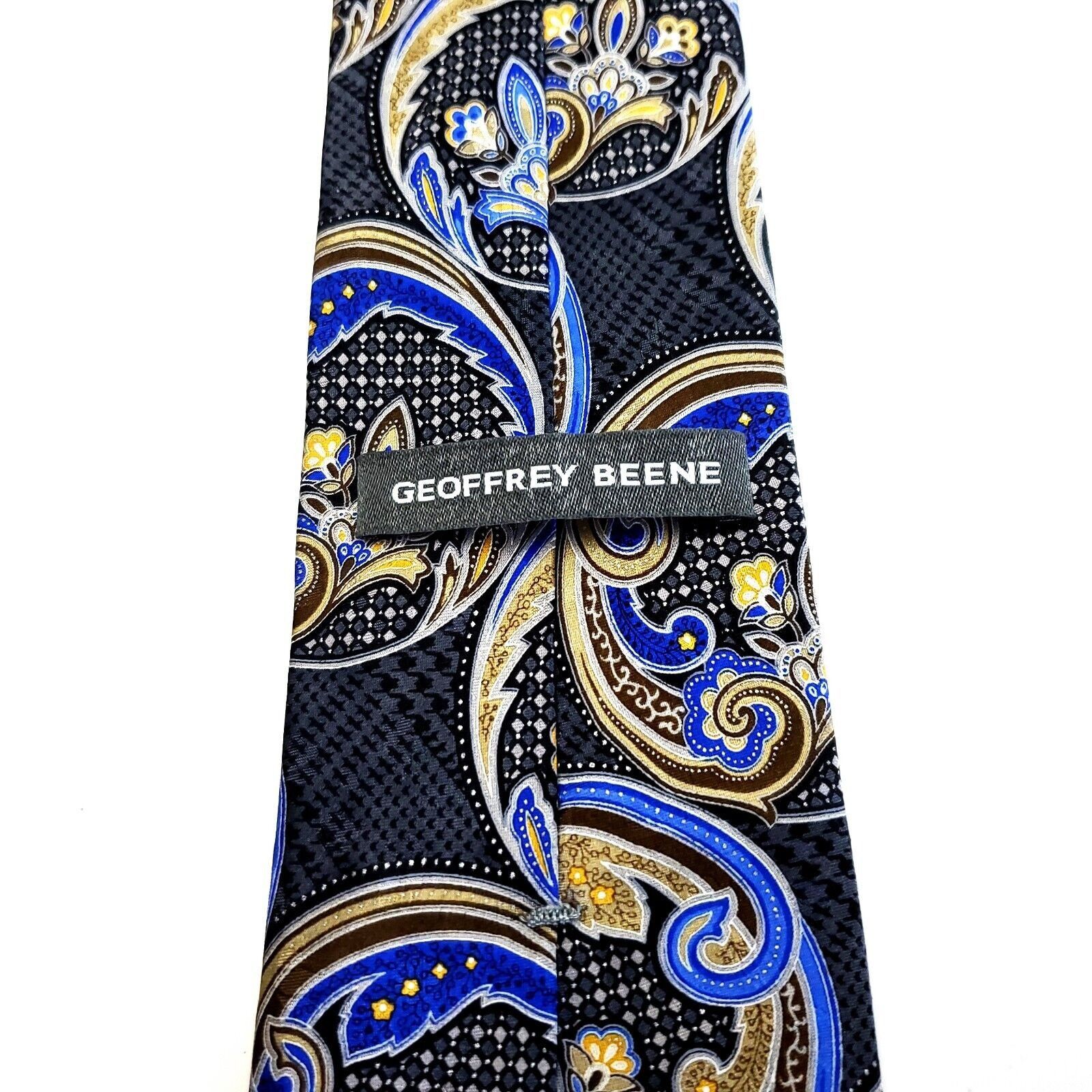 Vintage Geoffrey Beene Gray Blue Yellow Silk Tie Woven Skinny Floral Size ONE SIZE - 4 Thumbnail