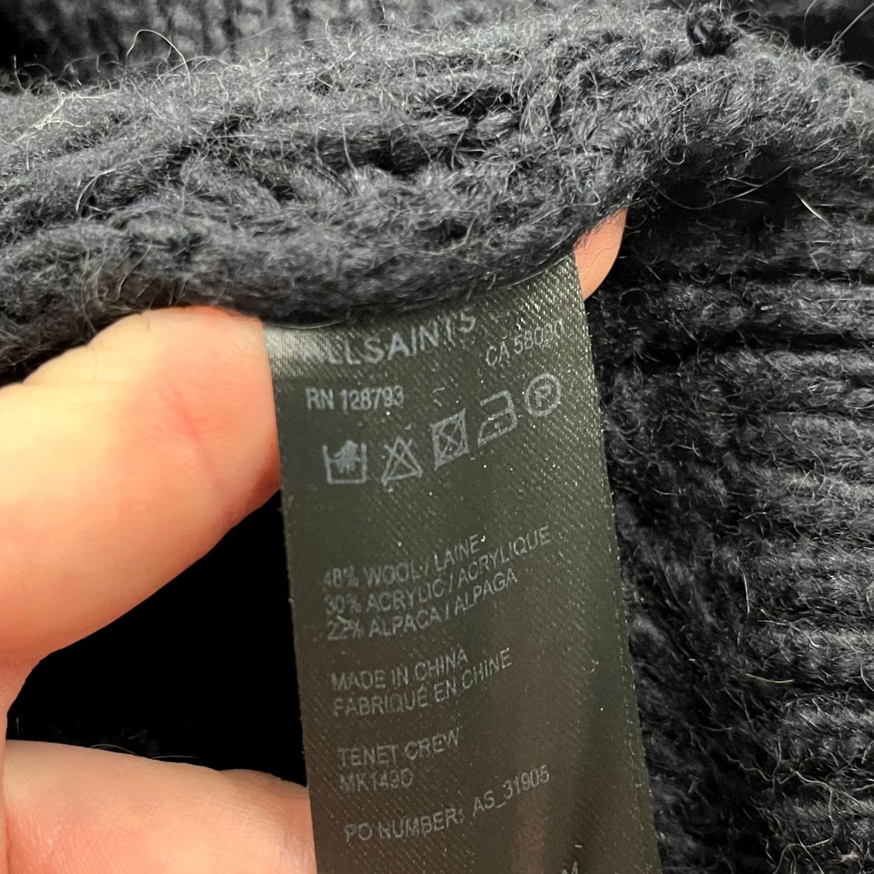 Allsaints AllSaints Tenet Crew Sweater Mens S Navy Blue Wool Alpaca Fisherman Cable Knit Size US S / EU 44-46 / 1 - 3 Thumbnail