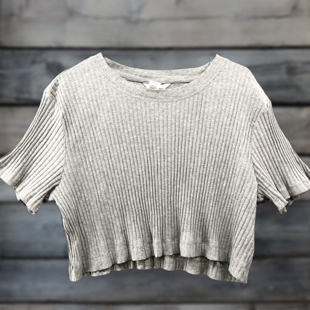 H&M H&M Women’s Cropped T-Shirt L Gray Ribbed Crewneck Short Sleeve Casual Knit Stretch Size L / US 10 / IT 46 - 1 Thumbnail