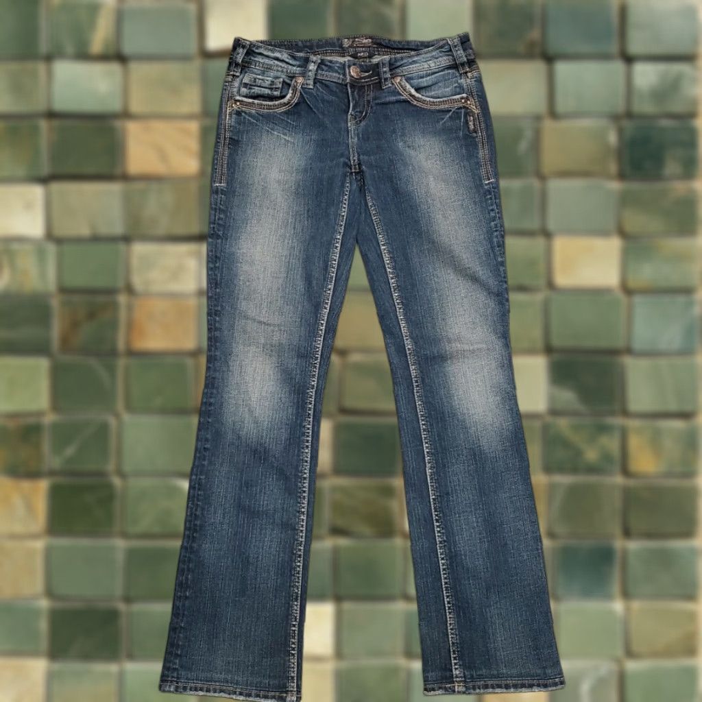 Silver Jeans Co. VINTAGE Silver Jeans Women's Jeans Blue Aiko Boot Cut Cowboy Western Rodeo Thick Stitch 27x33 Black? Size 27" / US 4 / IT 40 - 1 Thumbnail