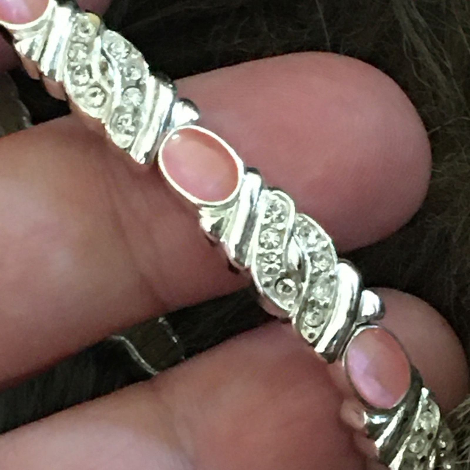 Jewelry Faceted pink stone silver link rhinestone bracelet Size ONE SIZE - 7 Thumbnail