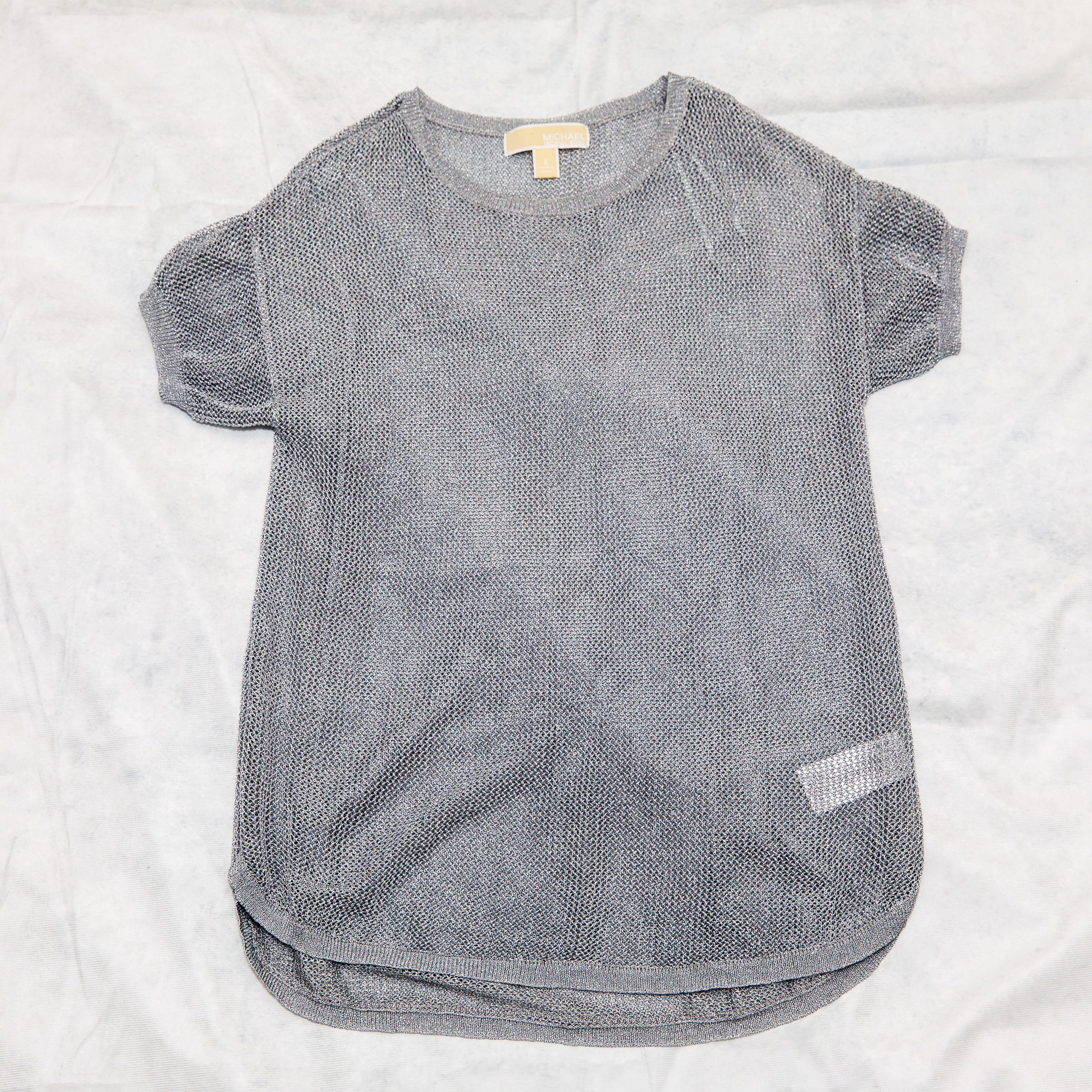 Michael Kors Michael Kors Crochet Metallic Silver Grey Top Rayon Size S / US 4 / IT 40 - 1 Thumbnail