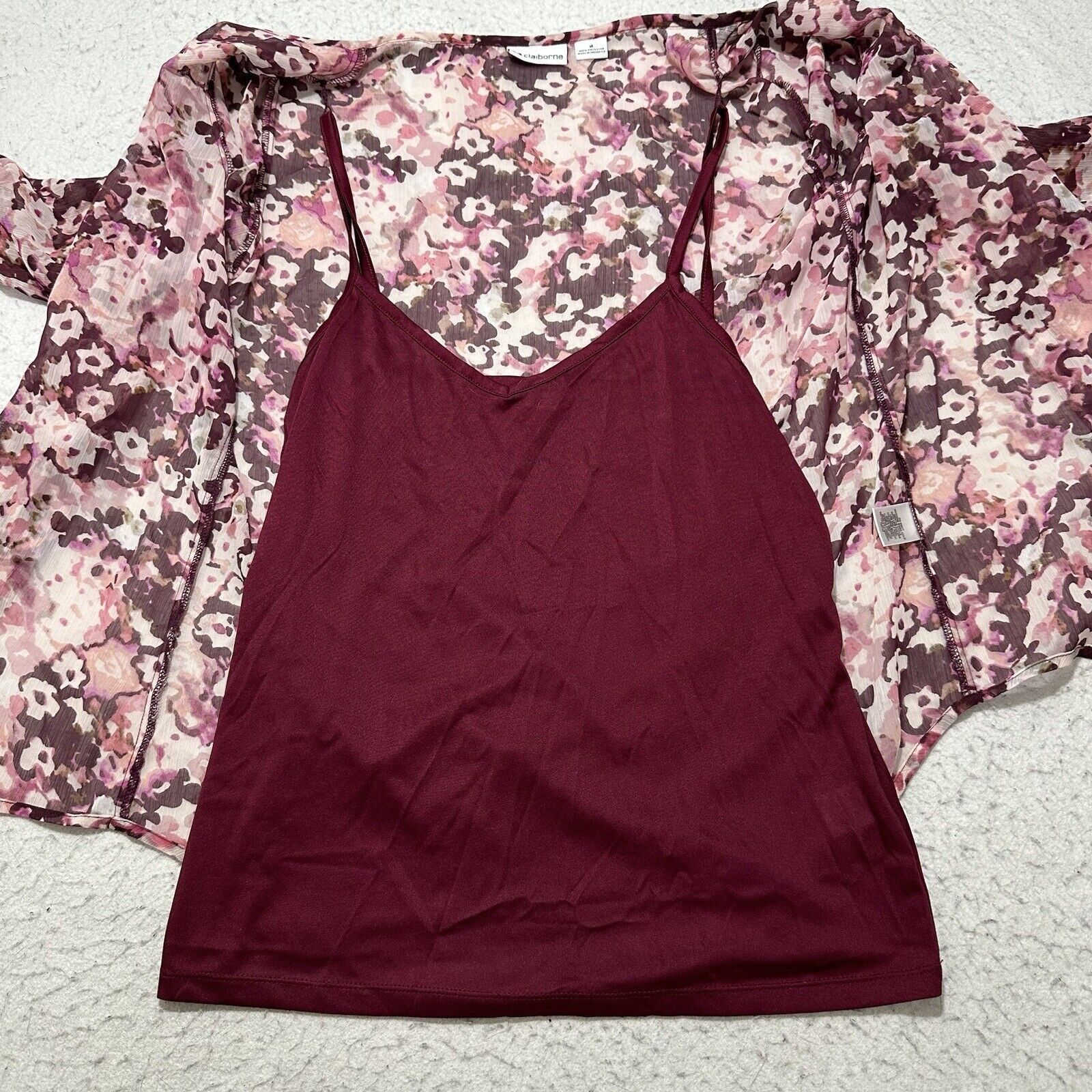 Liz Claiborne Liz Claiborne Medium Floral Button Down + Tank Top Sheer Size M / US 6-8 / IT 42-44 - 7 Thumbnail