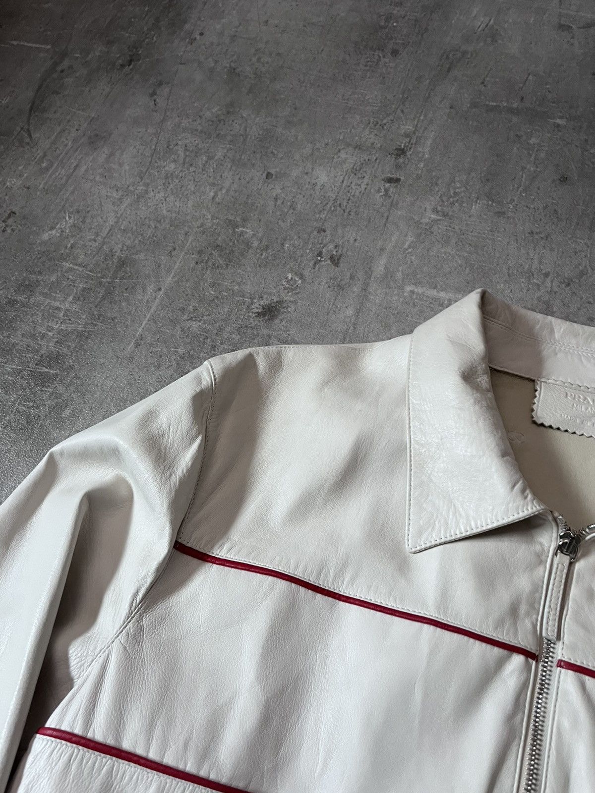 Prada Vintage Prada soft leather jacket white red line 90s Size US L / EU 52-54 / 3 - 6 Thumbnail